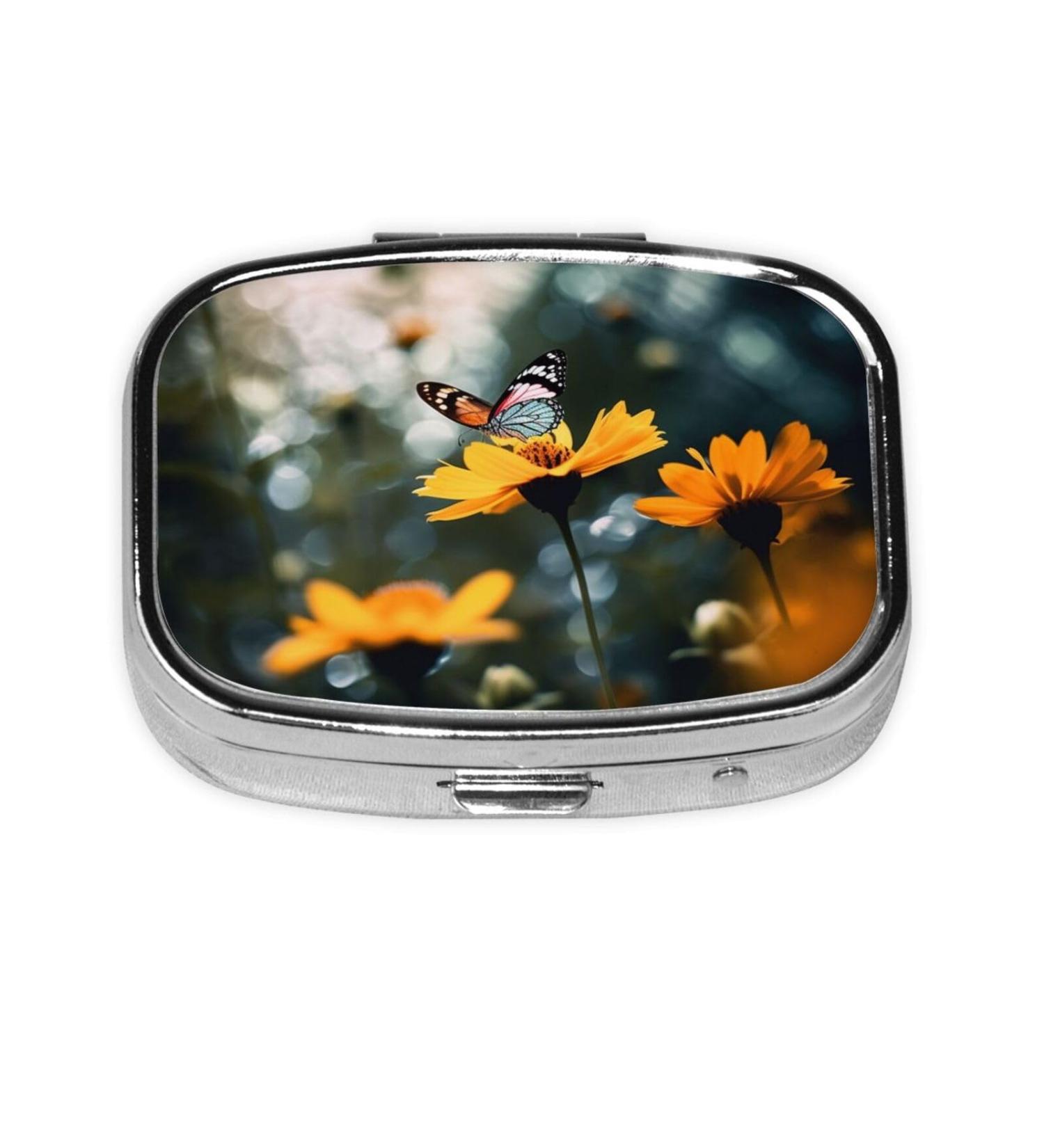 Flowers and Butterfly 2 Compartment Pill Case | Cute Travel Pill Organizer for Purse | Ideal Gift - Buy Online on GoSupps.com