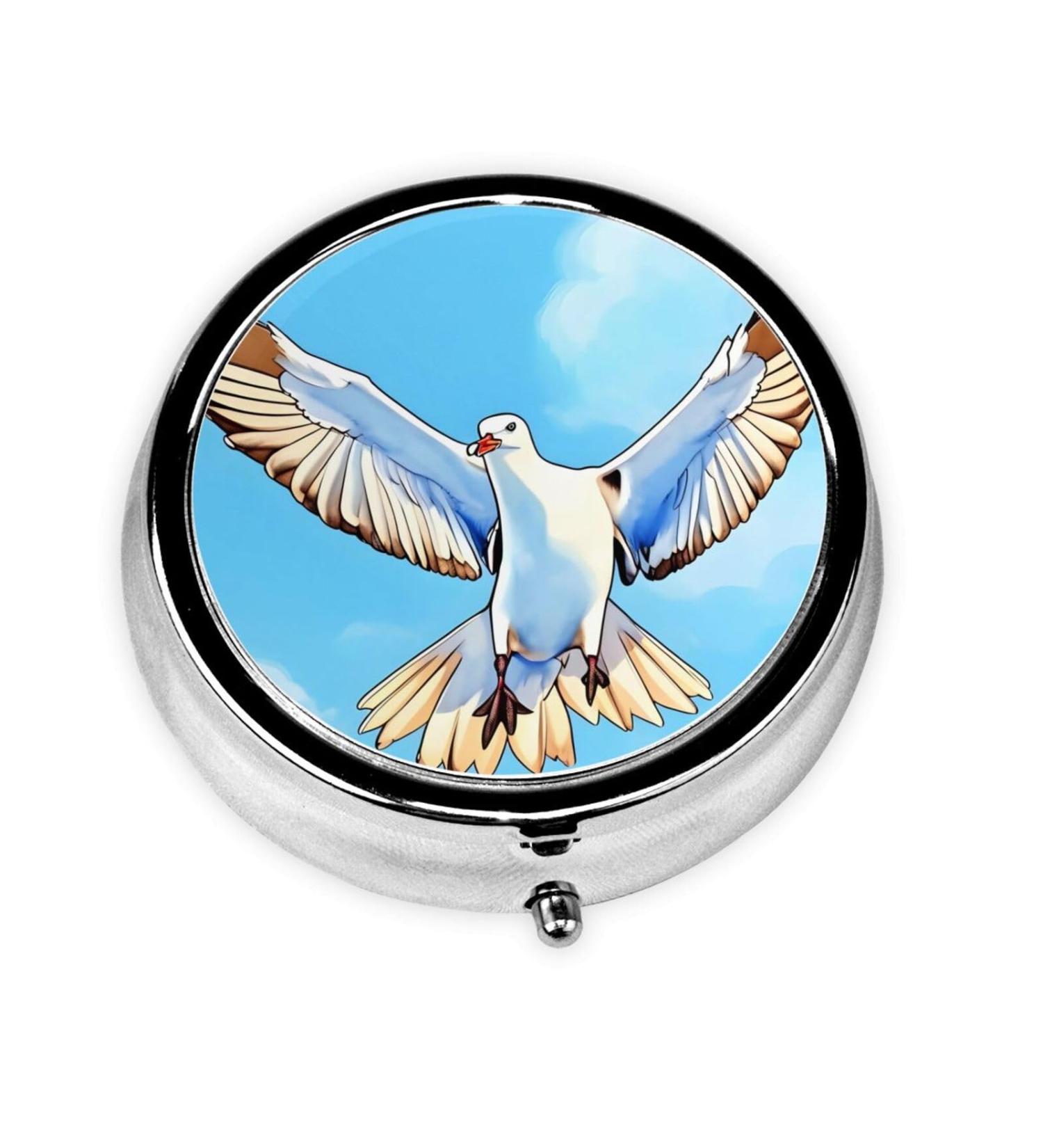 Seagulls in Flight Round Pill Box | 3 Compartment Portable Travel Organizer for Medications - Buy Online on GoSupps.com