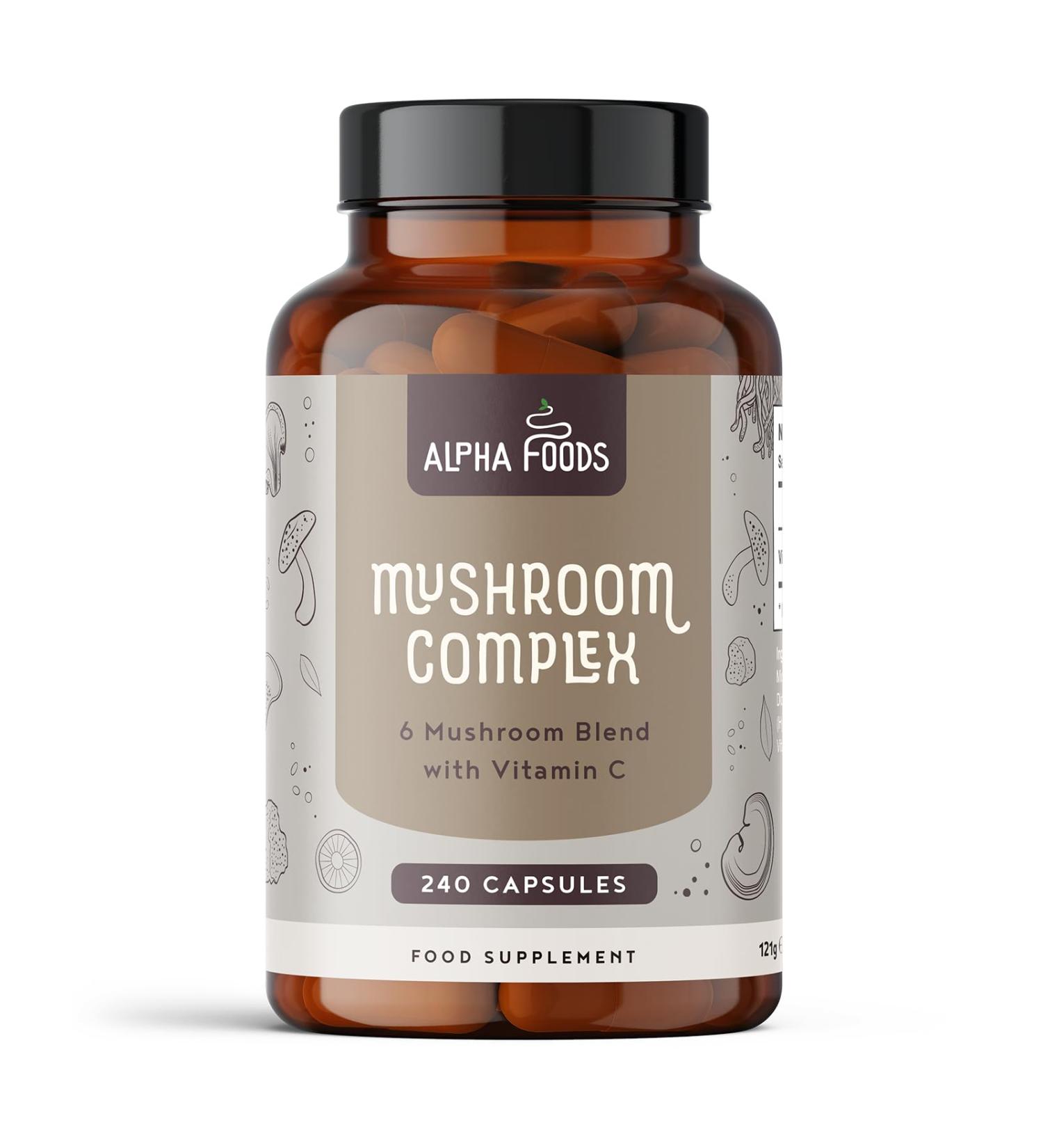 Mushroom Complex | 240 Vegan Capsules | Maitake Shiitake Chaga Cordyceps Reishi Lions Mane | with Vitamin C & Zinc | Functional Mushrooms | Vegan | Alpha Foods - Buy Online on GoSupps.com