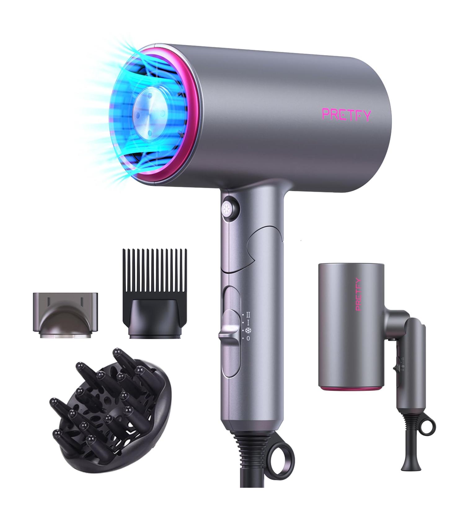 PRETFY Portable Hair Dryer 1875W - Professional Ionic Blow Dryer with Diffuser Lightweight & Low Noise Perfect for Home & Travel (Gray - Buy Online on GoSupps.com