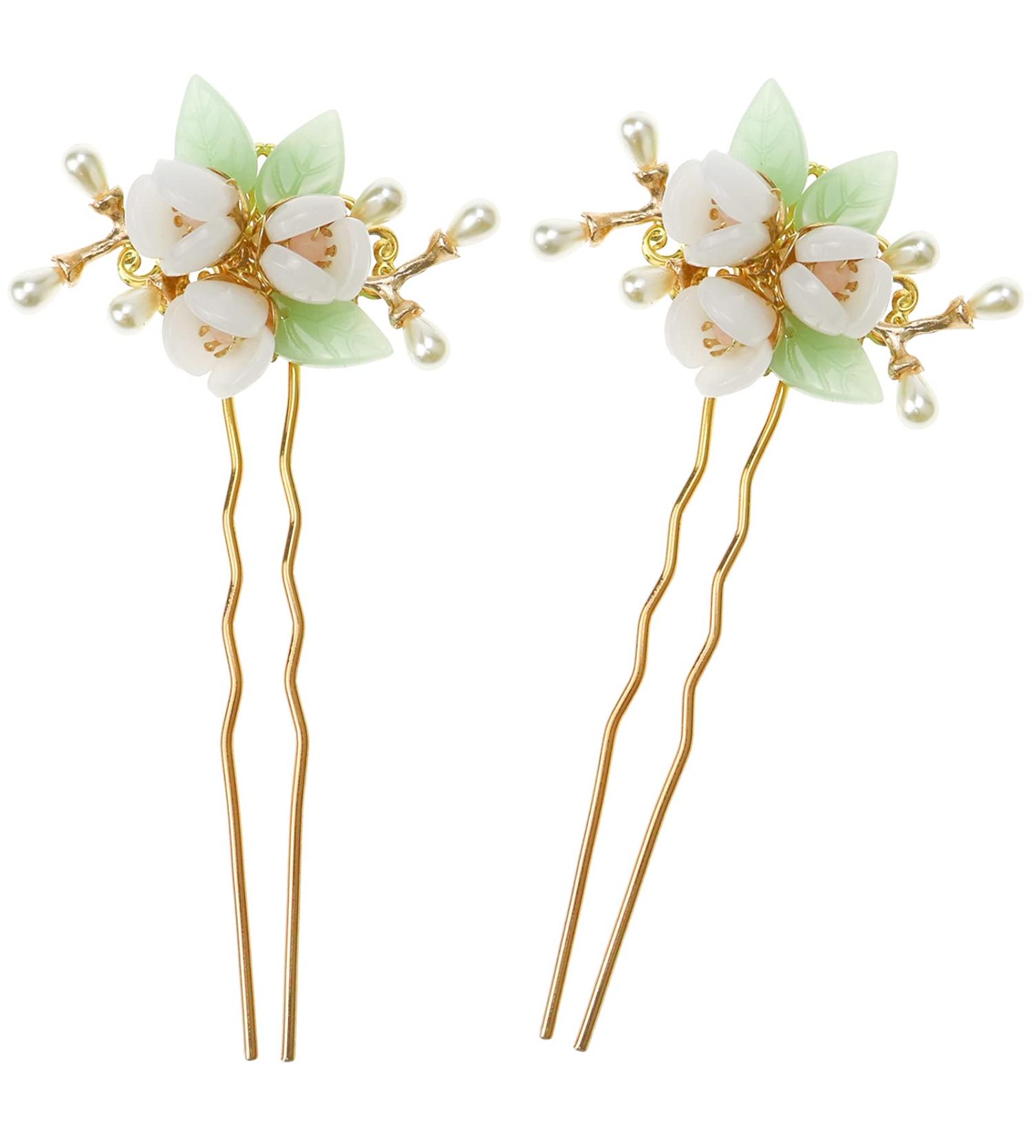 DYIstore 2 PACK Pearl Flower Hair Stick - Vintage Chinese Hair Chopsticks for Women - Buy Online on GoSupps.com