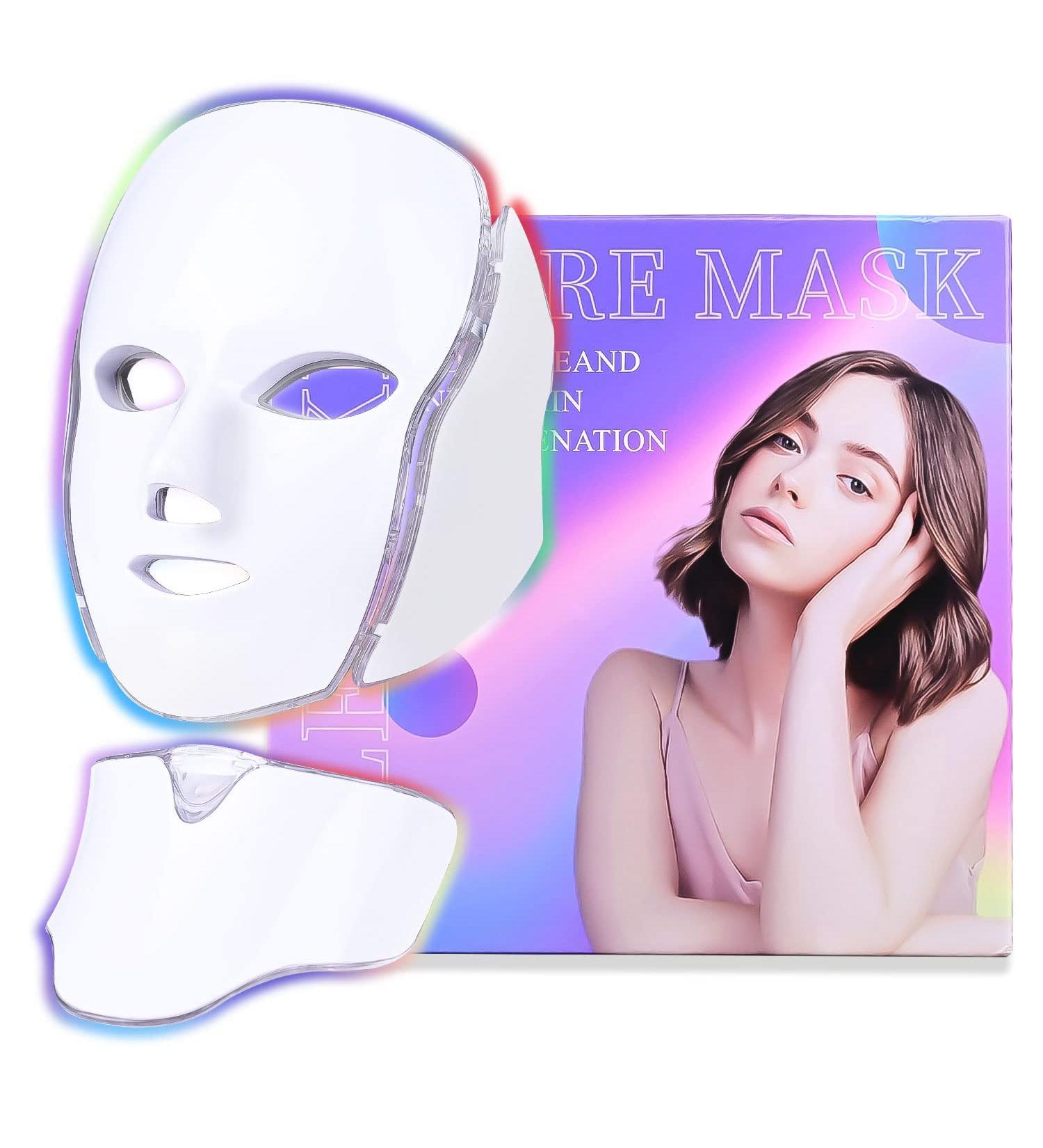 LAF BKTT LED Red Light Therapy Face Mask for Skin Care at Home - 7 Colors with Neck and Best Gift for Mom, Wife, Grandma (White) - Buy Online on GoSupps.com