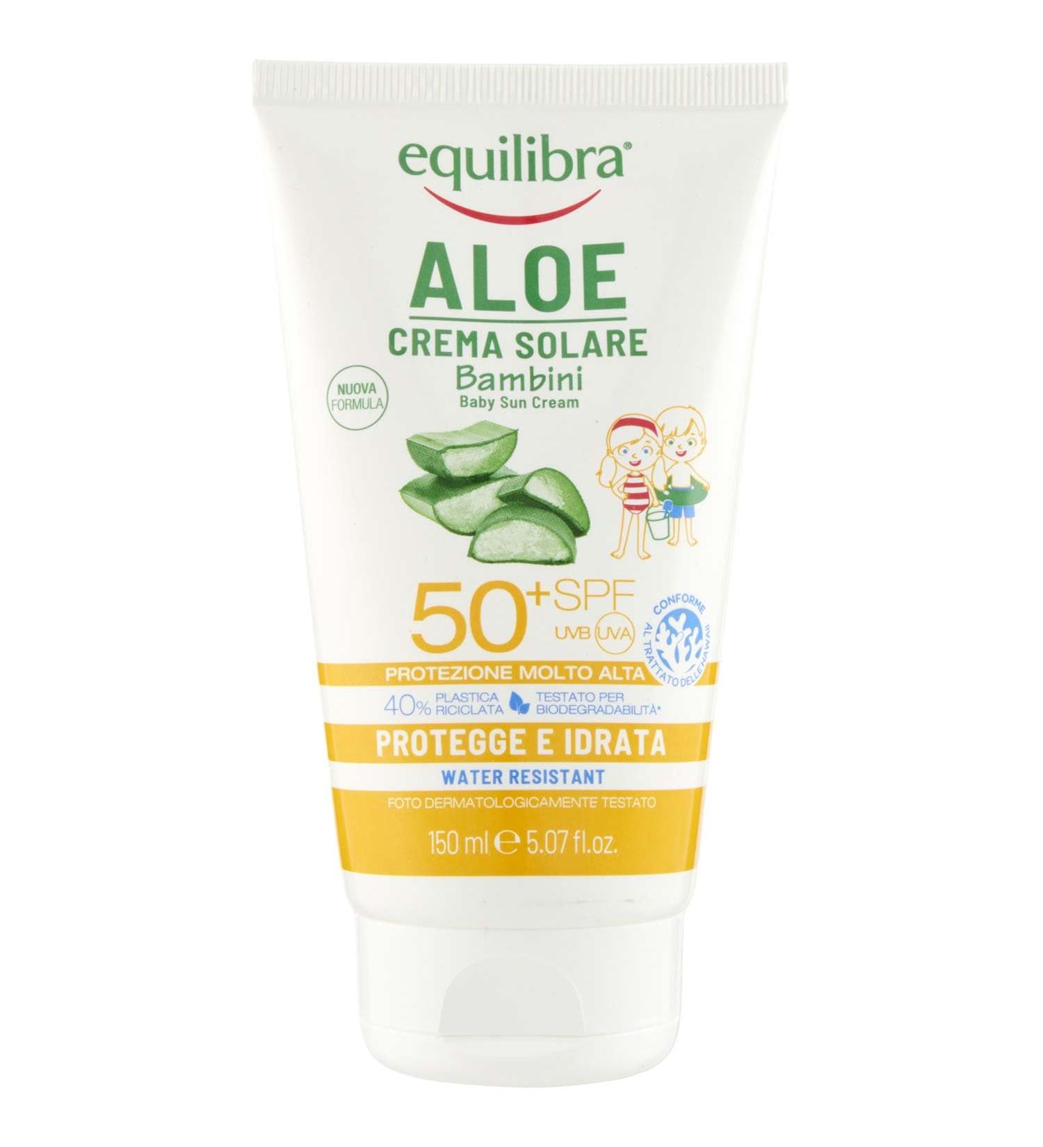  Equilibra Equilibra Solari Aloe Sunscreen for Children SPF 50+ Sunscreen for Delicate Skin with Aloe Vera Argan Oil Coconut Oil Shea Butter and Vitamin E Water Resistant 150 ml - Buy Online on GoSupps.com
