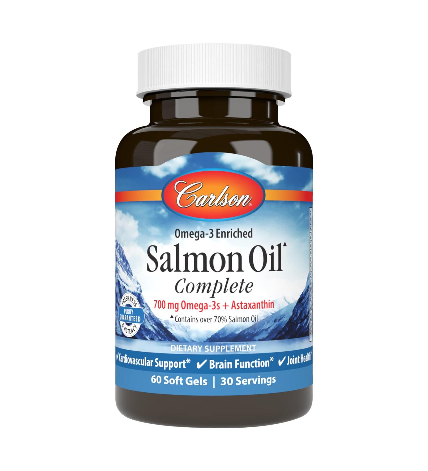 Carlson - Salmon Oil Complete 700 mg Omega-3s + Astaxanthin Cardiovascular Support Brain Function & Joint Health 60 Softgels 60 Count (Pack of 1) - Buy Online on GoSupps.com