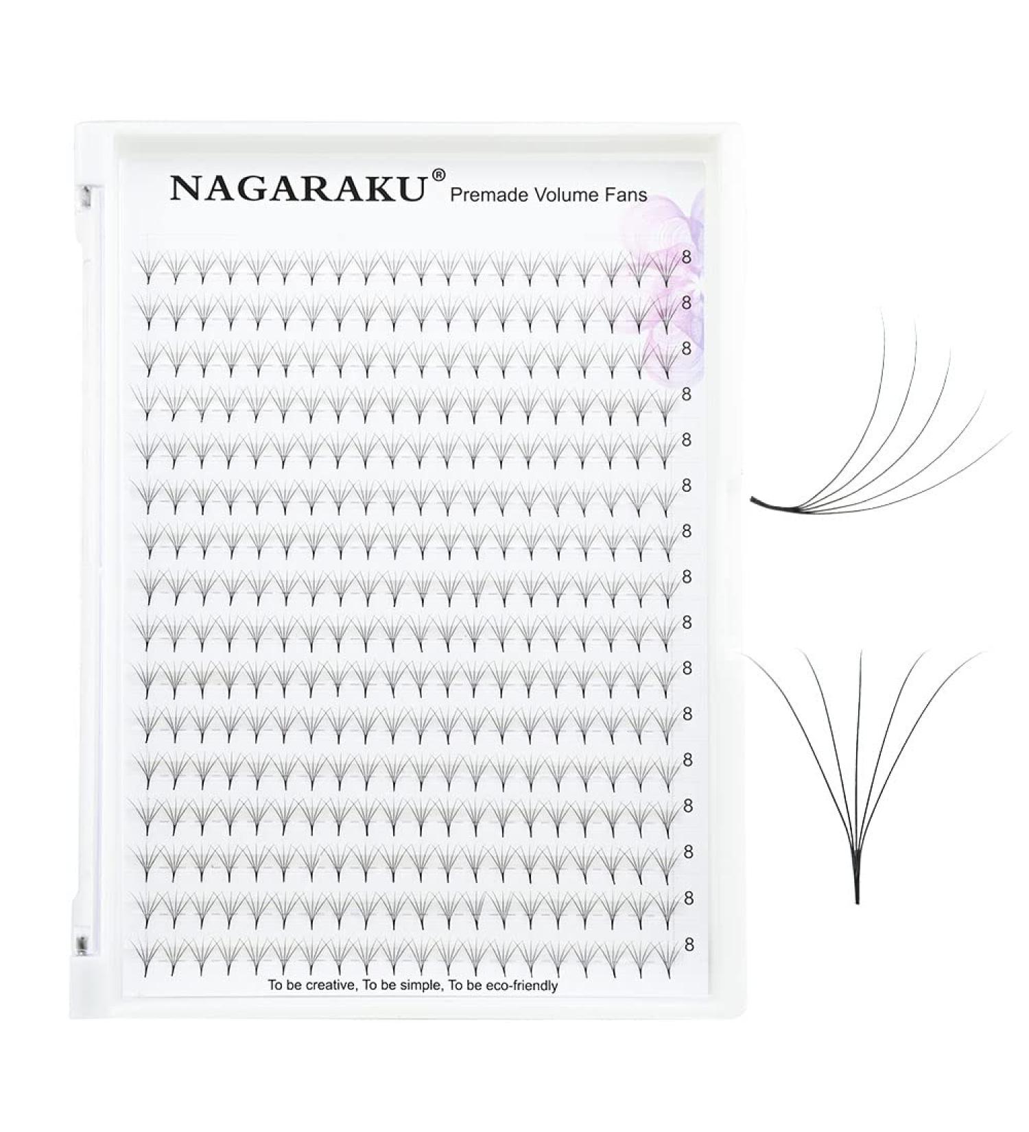 Nagaraku 5D Eyelash Extensions - 320pcs Premade Fans 0.07mm D Curl 8mm Length - Narrow Stem Light Density for Perfect Volume - Buy Online on GoSupps.com