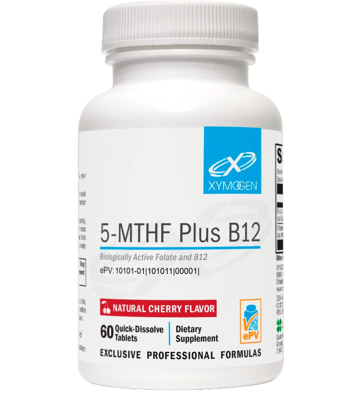 XYMOGEN 5-MTHF Plus B12 - Biologically Active Folate + Methyl B12 for Methylation & Nervous System Health - Cherry Flavor (60 Tablets) - Buy Online on GoSupps.com