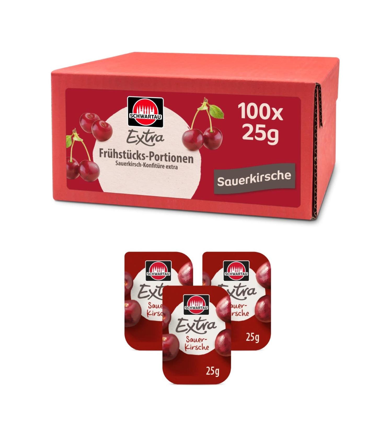 Schwartau Extra Sour Cherry Jam Portions - Bulk Pack (100x25g) | Premium Quality for International Shipping - Buy Online on GoSupps.com