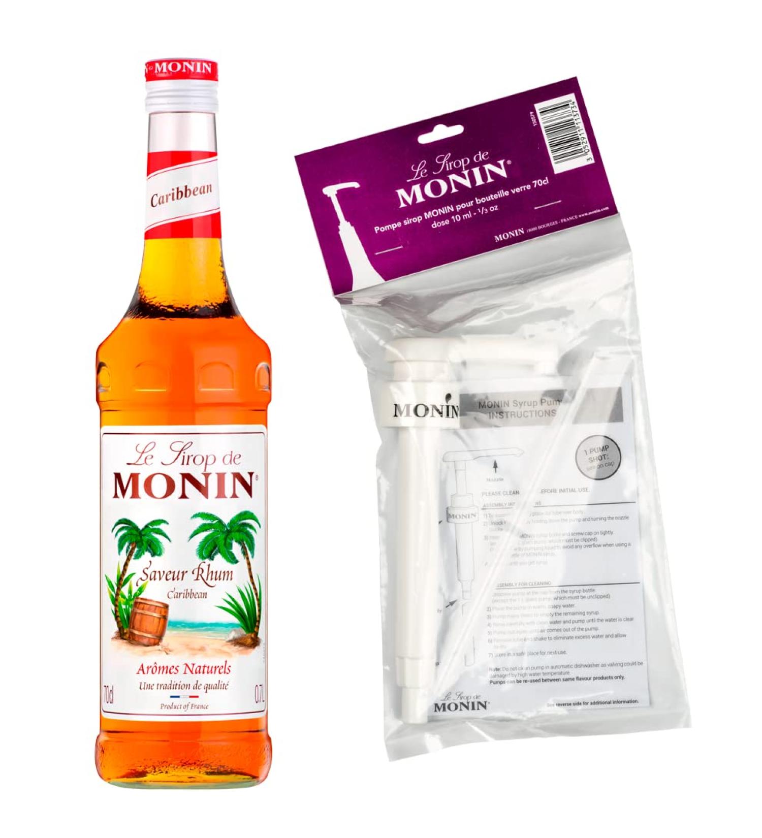 MONIN - Rum Flavour Syrup + 1 Pump for Alcohol-free Mojito and Pina-Colada Cocktail - Natural Flavours - 70cl