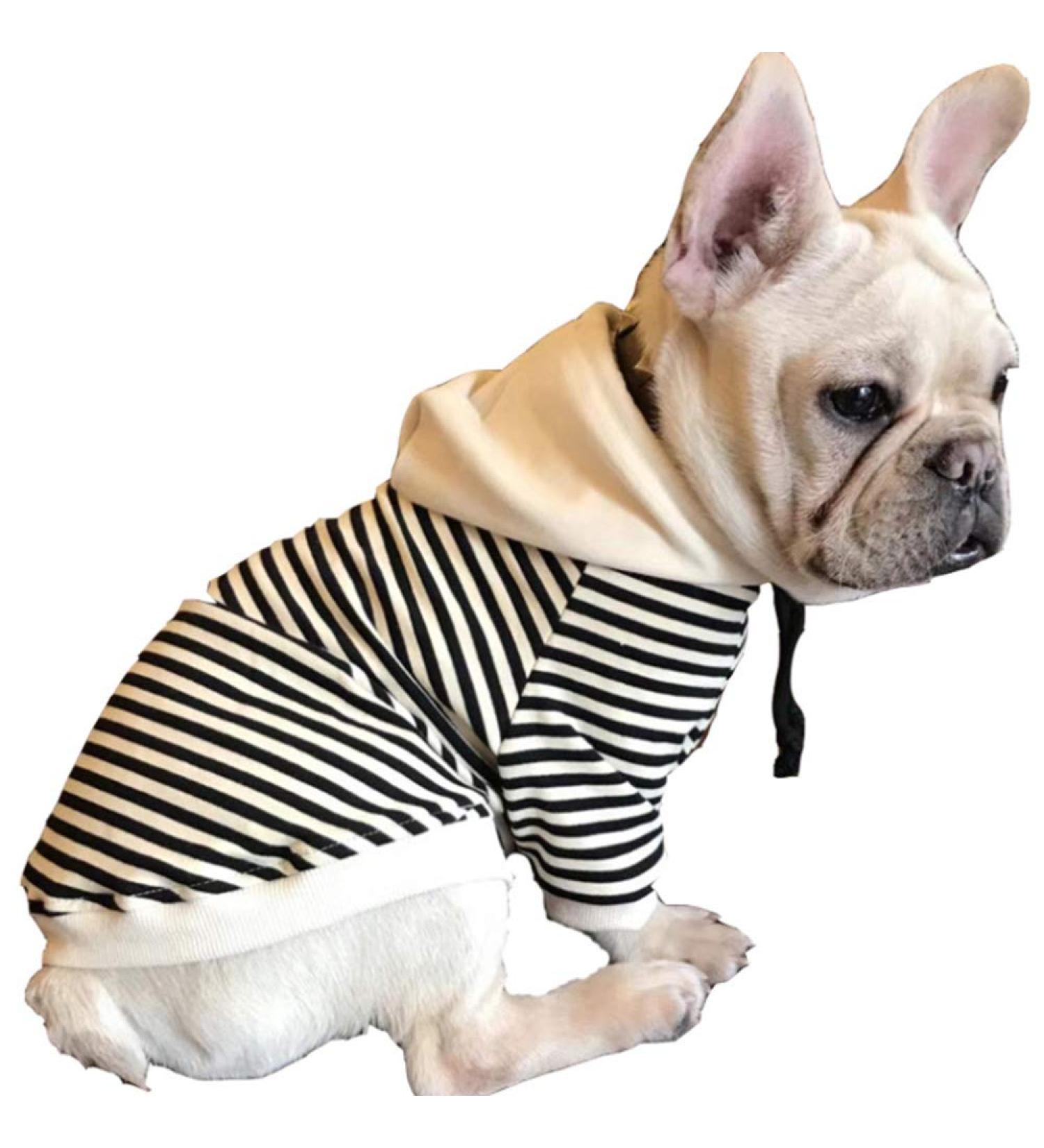 Rayminsino Striped Dog Hooded Sweaters - Cotton Sweatshirt Coats for Medium Dogs & Cats | Stylish Black and White Design - Buy Online on GoSupps.com