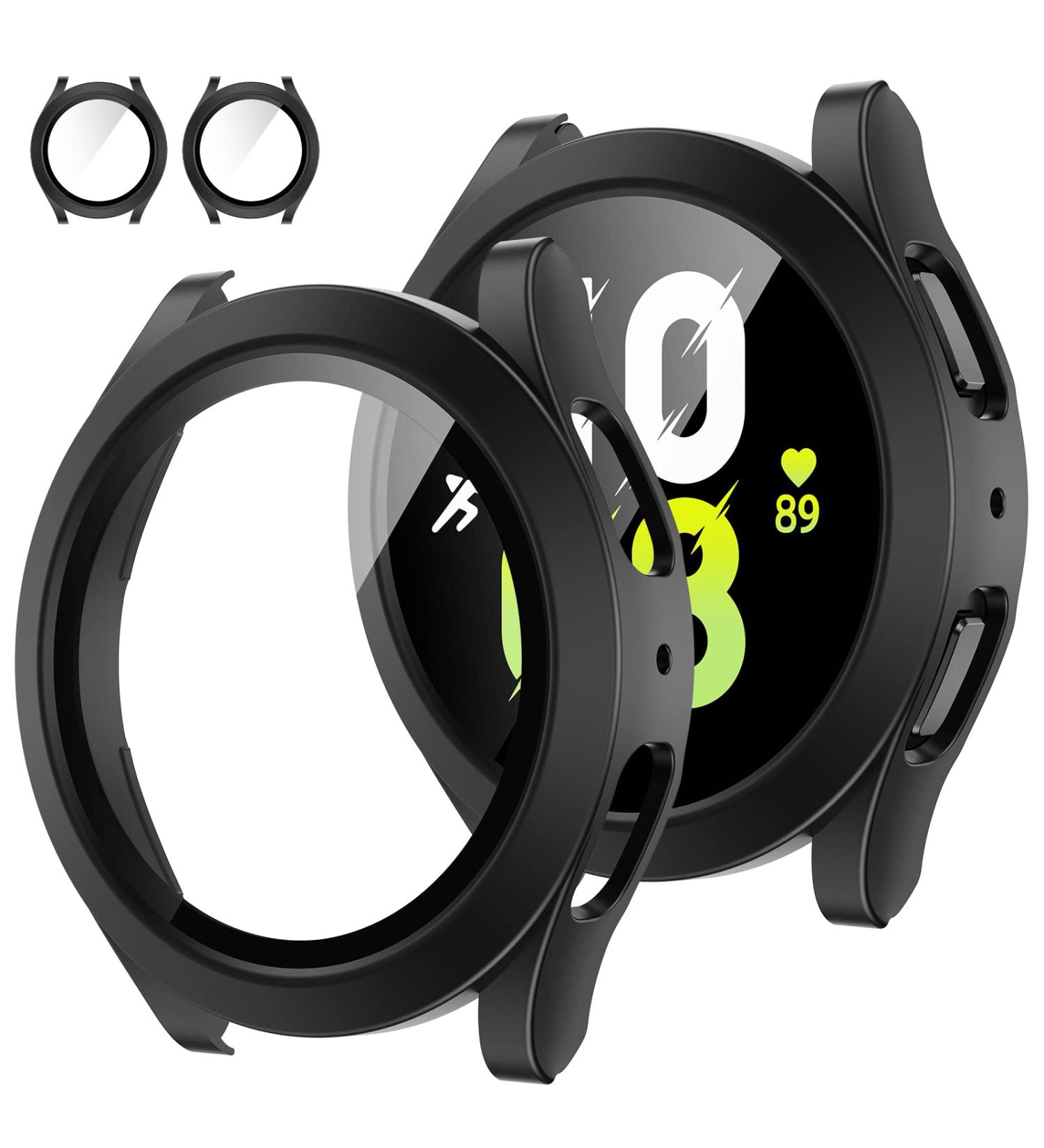 2Pack Tensea Samsung Galaxy Watch 5/4 44mm Screen Protector Case - Matte Black | Protective Cover with Tempered Glass Film for Men and Women - Buy Online on GoSupps.com