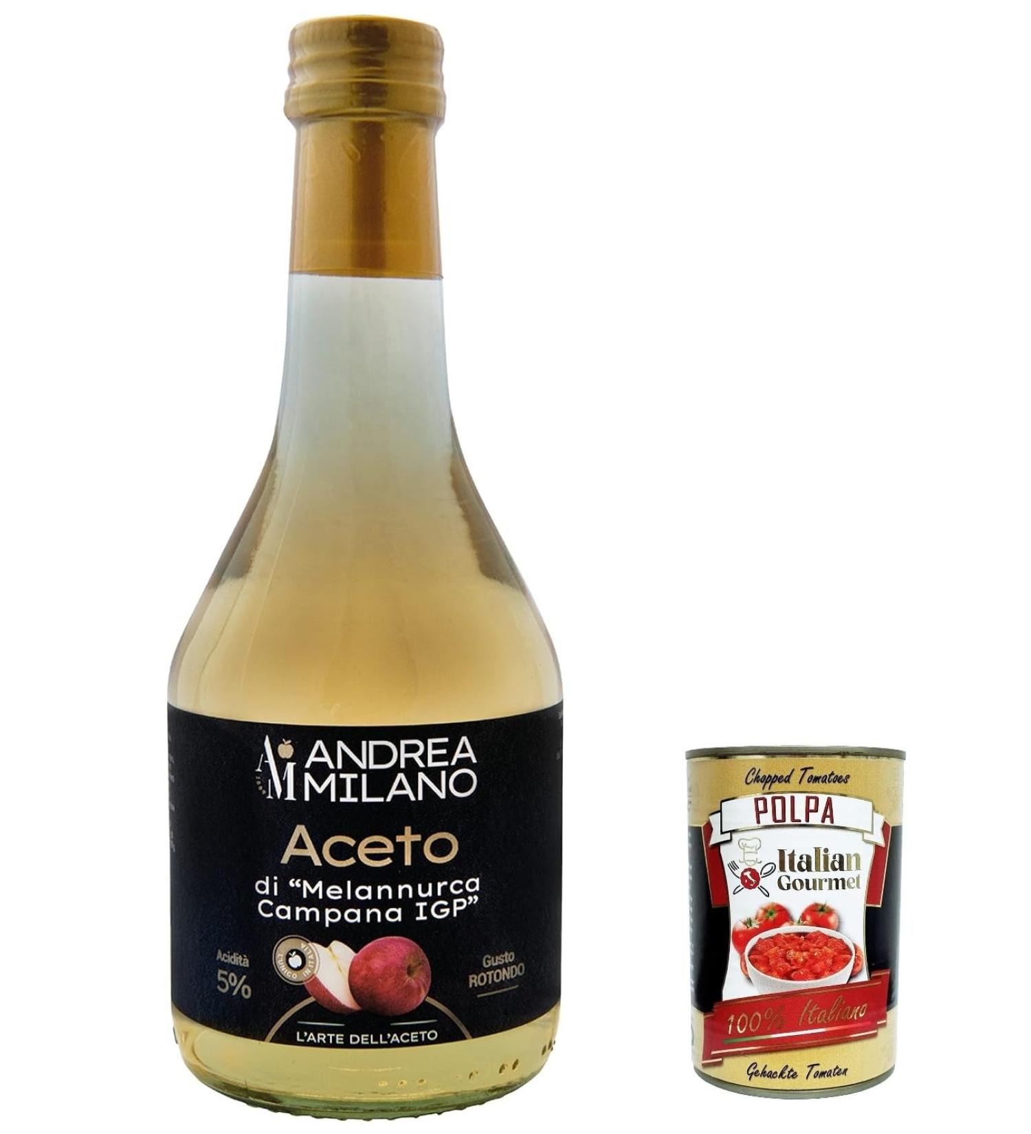  Italian Gourmet E.R. Andrea Milano Aceto di Melannurca Campana IGP vinegar made from fresh unpasteurized apples and naturally fermented 5% acidity 500 ml + Gourmet Italian Polpa 400 g - Buy Online on GoSupps.com