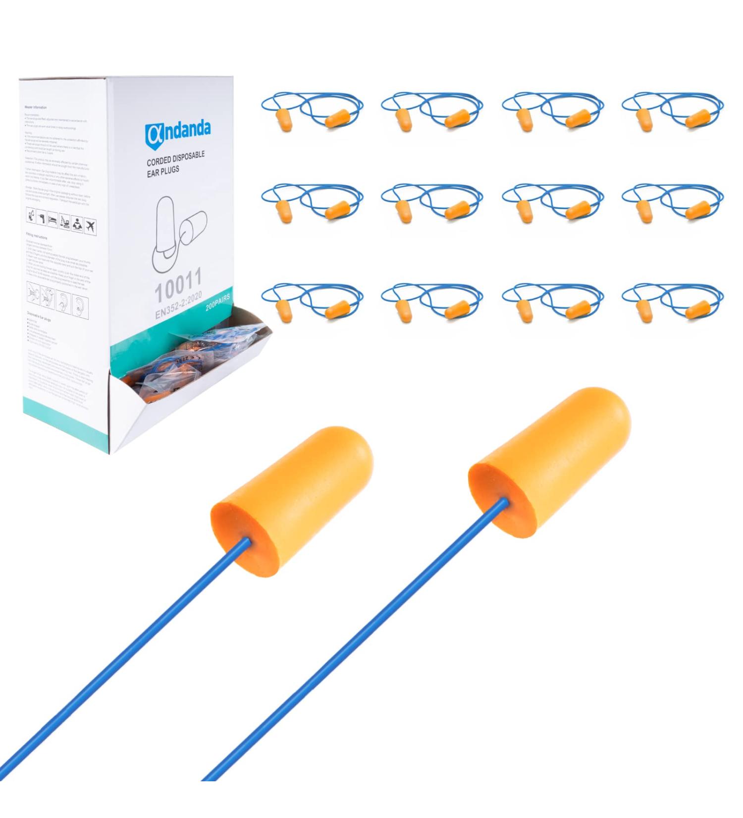 200 Pairs Ultra Soft Corded Foam Ear Plugs - ANDANDA Noise Cancelling Reusable 32dB NRR for Sleeping Studying Snoring & Shooting - Buy Online on GoSupps.com