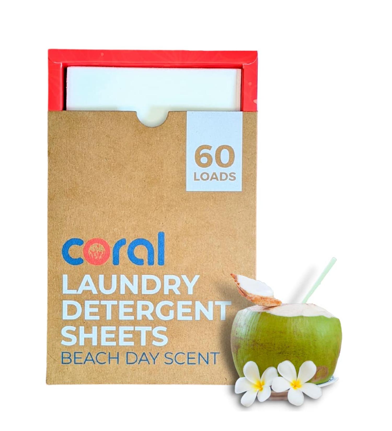 Eco-Friendly Laundry Detergent Sheets - Beach Day Scent (60 Loads) | Coral Laundry | Plastic-Free Hypoallergenic Biodegradable & Zero Waste Solution - Buy Online on GoSupps.com