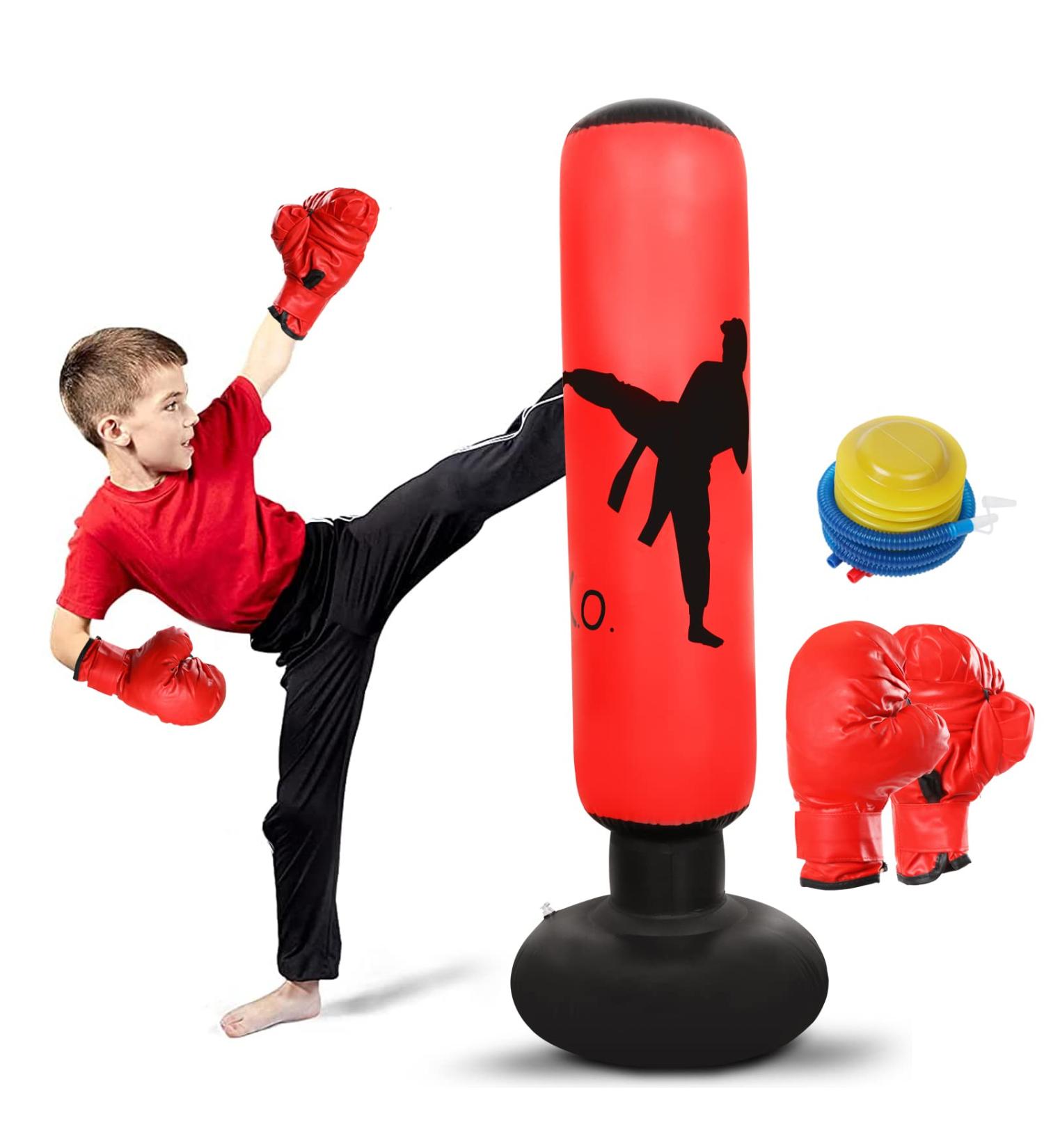 Kids Inflatable Boxing Bag Set with Air Pump and Gloves - 63 Inch | Practice Karate and Taekwondo with Instant Rebound - Buy Online on GoSupps.com