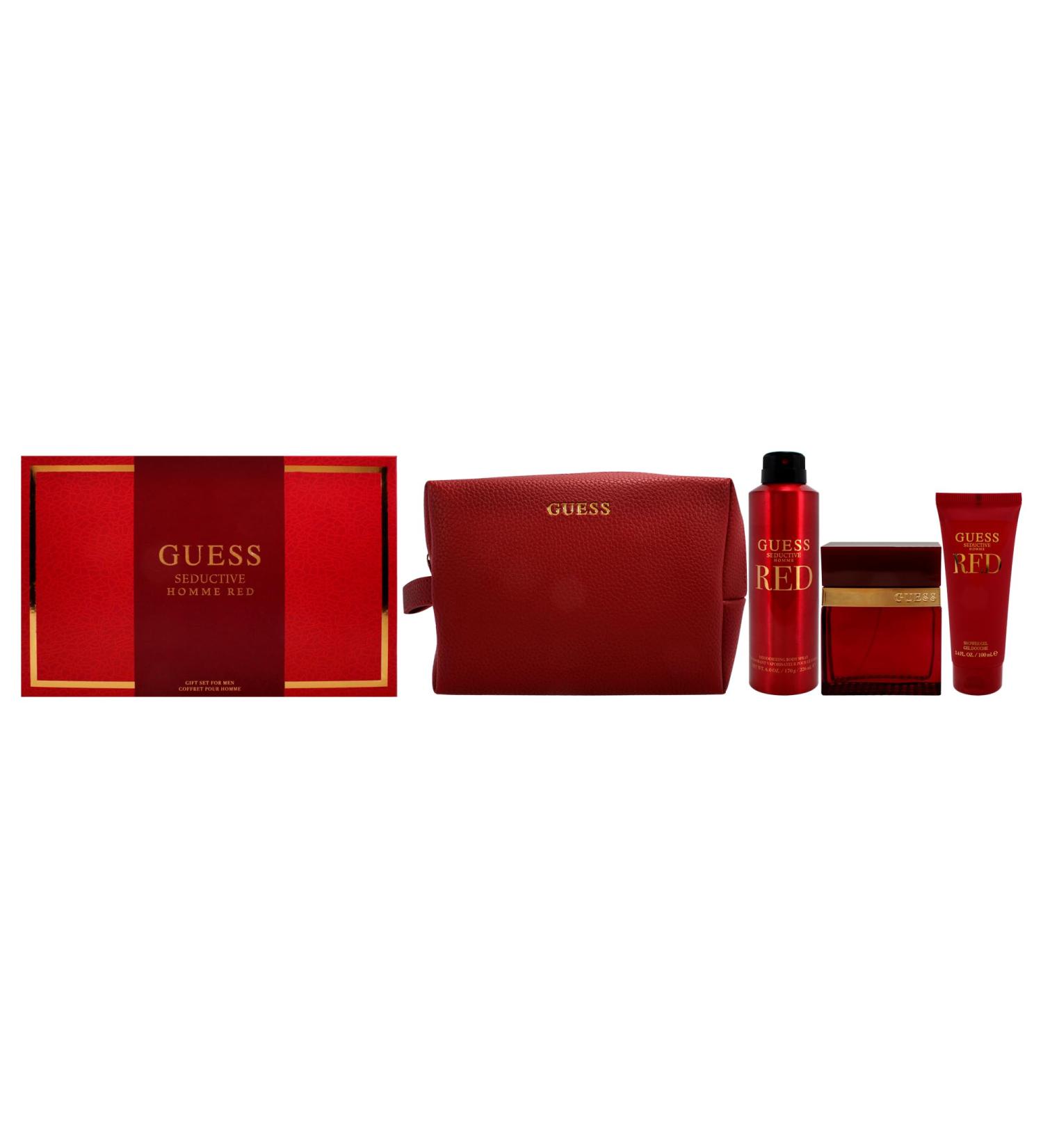 Guess Seductive Red for Men - 4 Pc Gift Set 3.4oz EDT Spray 6oz Body Spray 3.4oz Shower Gel Pouch - Buy Online on GoSupps.com