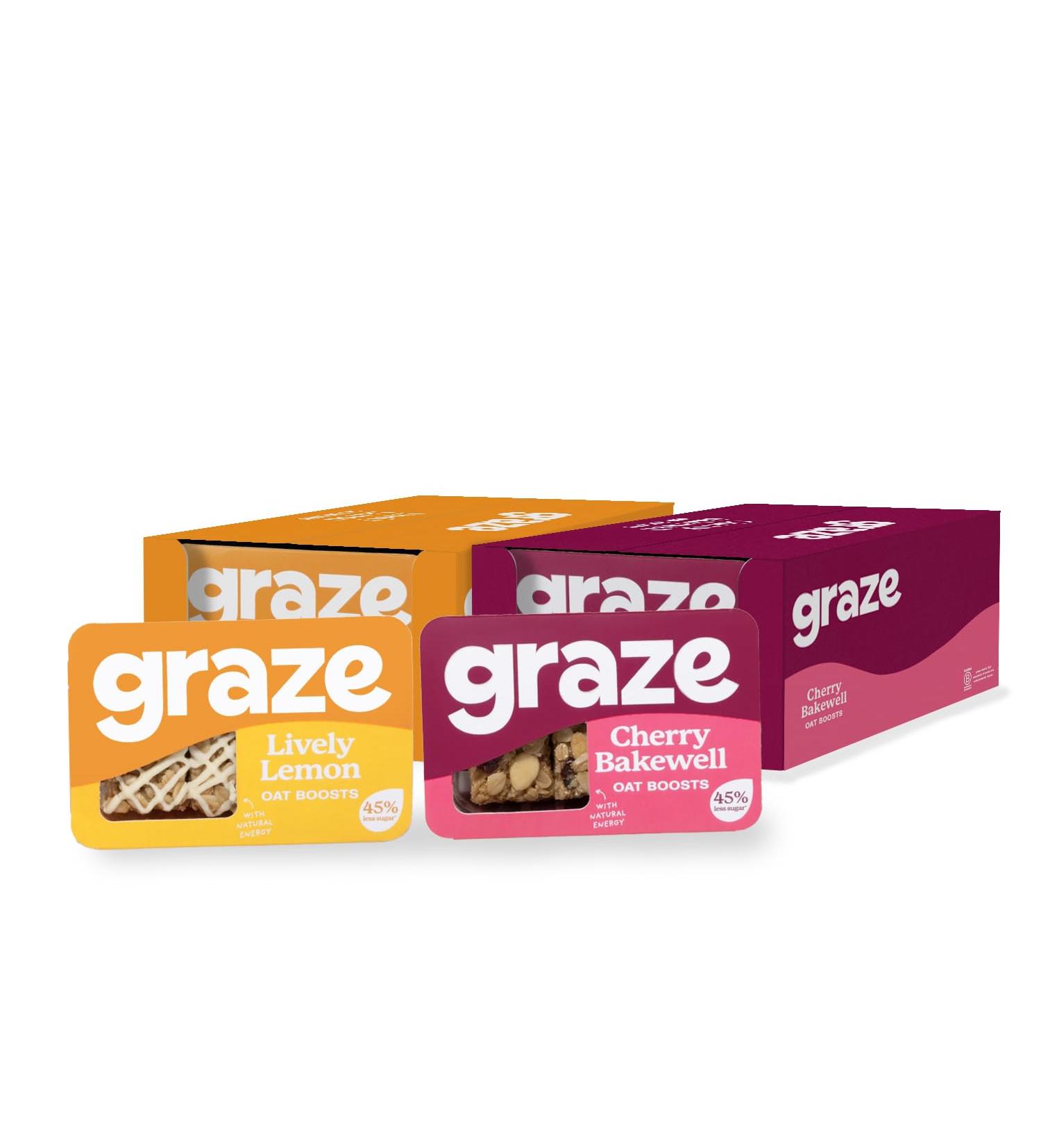 Graze - Healthy Snacks sweets oats flapjacks - Packaging may vary - (Lively Lemon & Cherry Bakewell Total 18 trays) Lively Lemon & Cherry Bakewell 18 pack - Buy Online on GoSupps.com