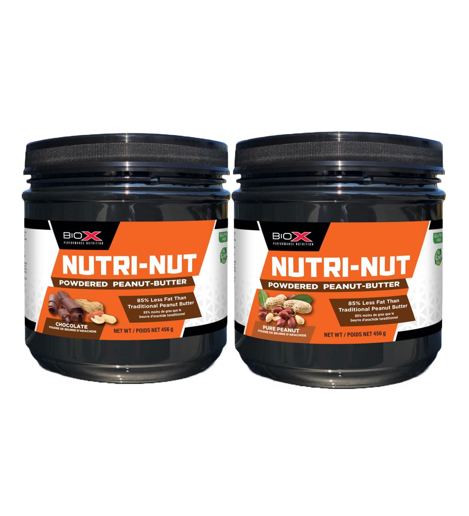 BioX Nutri-Nut Powdered Peanut Butter | Delicious Low Calorie Powdered Peanut Butter with 5g Protein Low Sugar & Low Fat | No Artificial Flavours Or Sweeteners Non-GMO & Gluten Free (Pack of 2 Chocolate & Plain) Chocolate & Plain 456 g (Pack of 2) - Buy Online on GoSupps.com