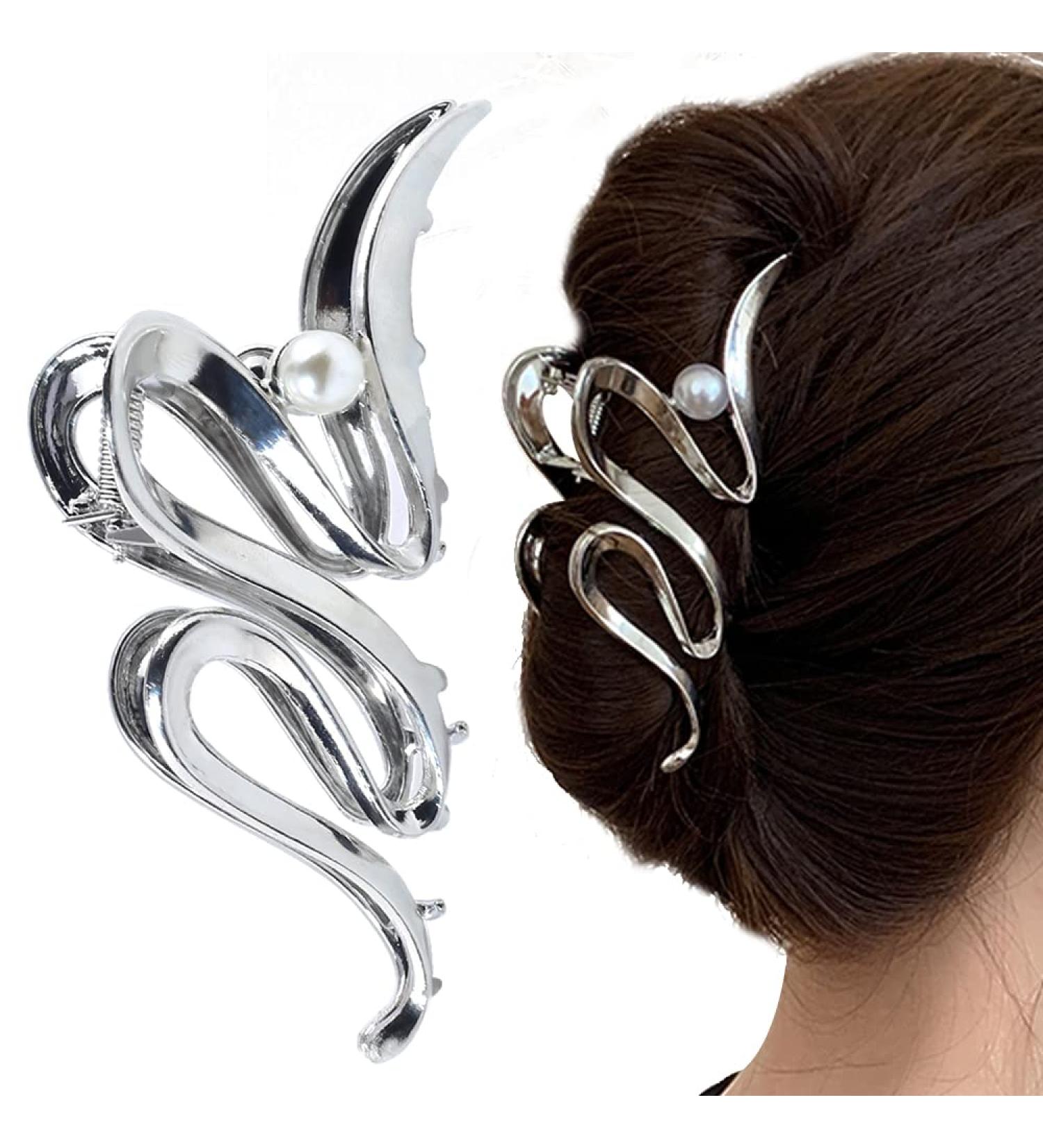 Wave Metal Hair Claw Clip - Large Silver Hair Accessory for Thick Hair - Women's Hair Clip Barrette - 1pc - Buy Online on GoSupps.com
