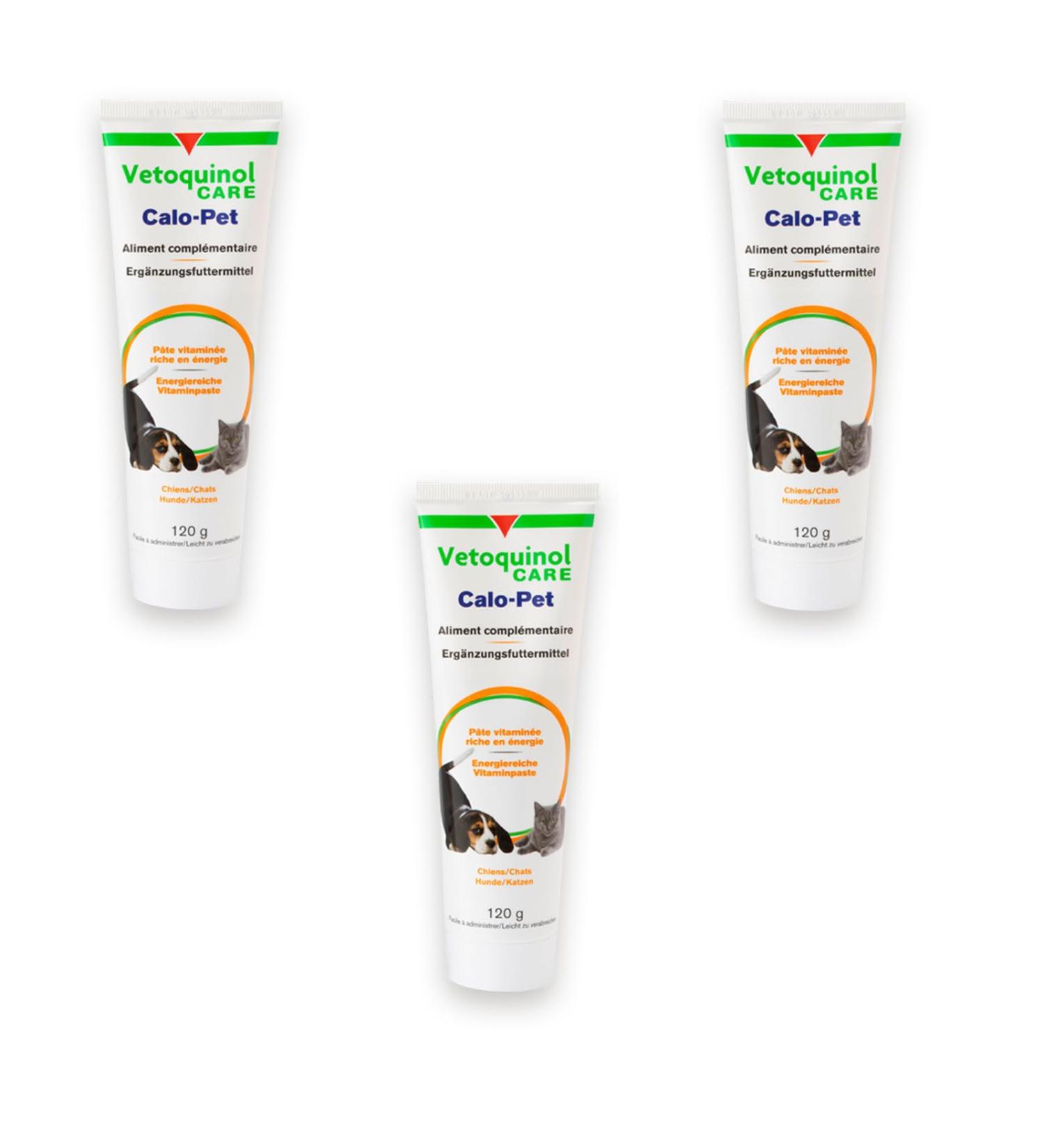 Vetoquinol Calo-Pet Paste Pack of 3 x 120g Paste Food Supplement for Dogs and Cats Use in Cases of High Nutritional Needs to Compensate for Deficiency Symptoms - Buy Online on GoSupps.com