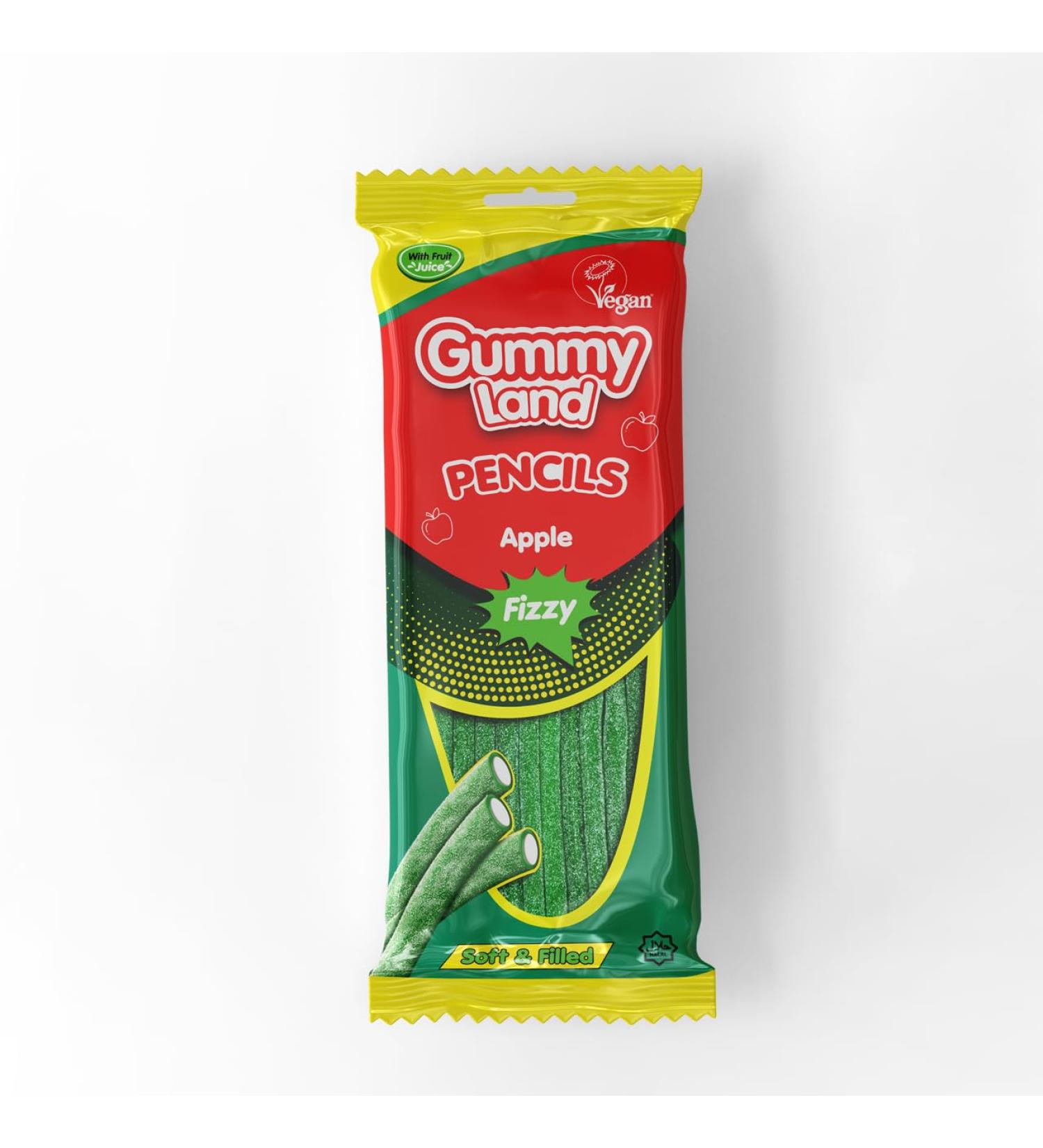 Gummy Land Fizzy Apple Pencils - Vegan - Halal - 150g (Pack of 12)
