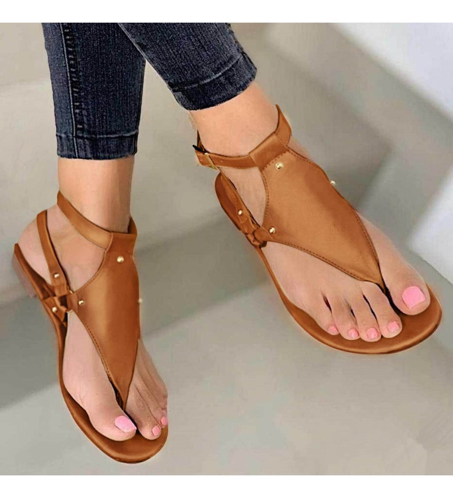 Women's Brown Flip Flops with Arch Support | Dressy Platform Sandals for Summer - Buy Online on GoSupps.com