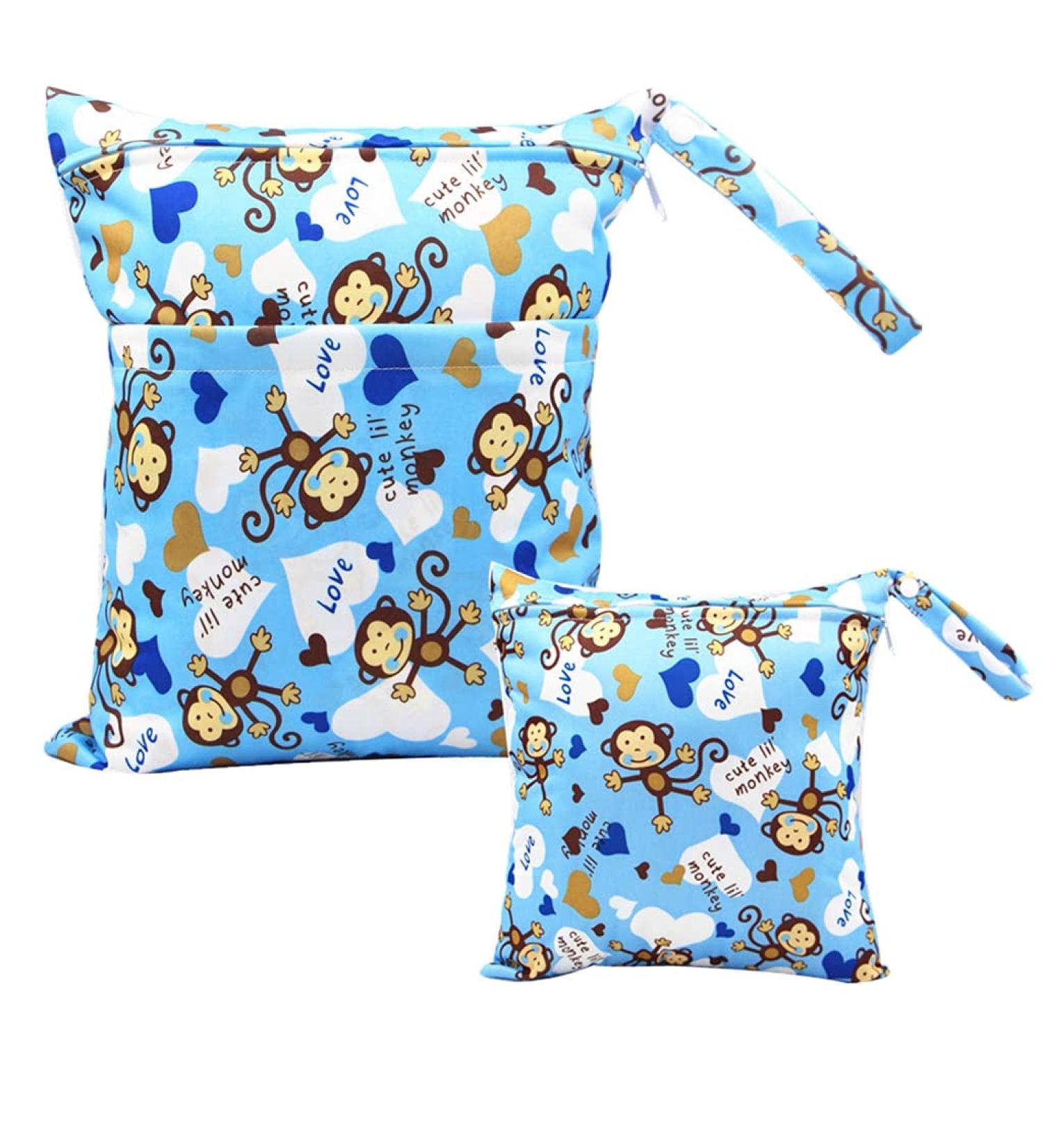 Egurs Monkey Blue Diaper Bag Wetbag - Large & Medium for On-the-Go - International Shipping Available - Buy Online on GoSupps.com