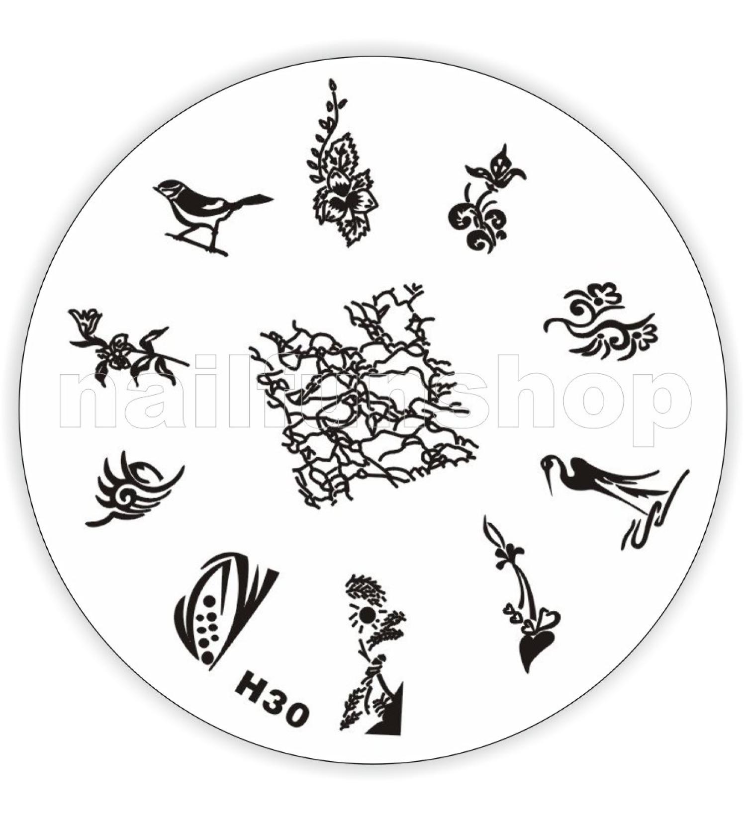 Stamping stencil H30 - bird hearts ornaments full cover etc.