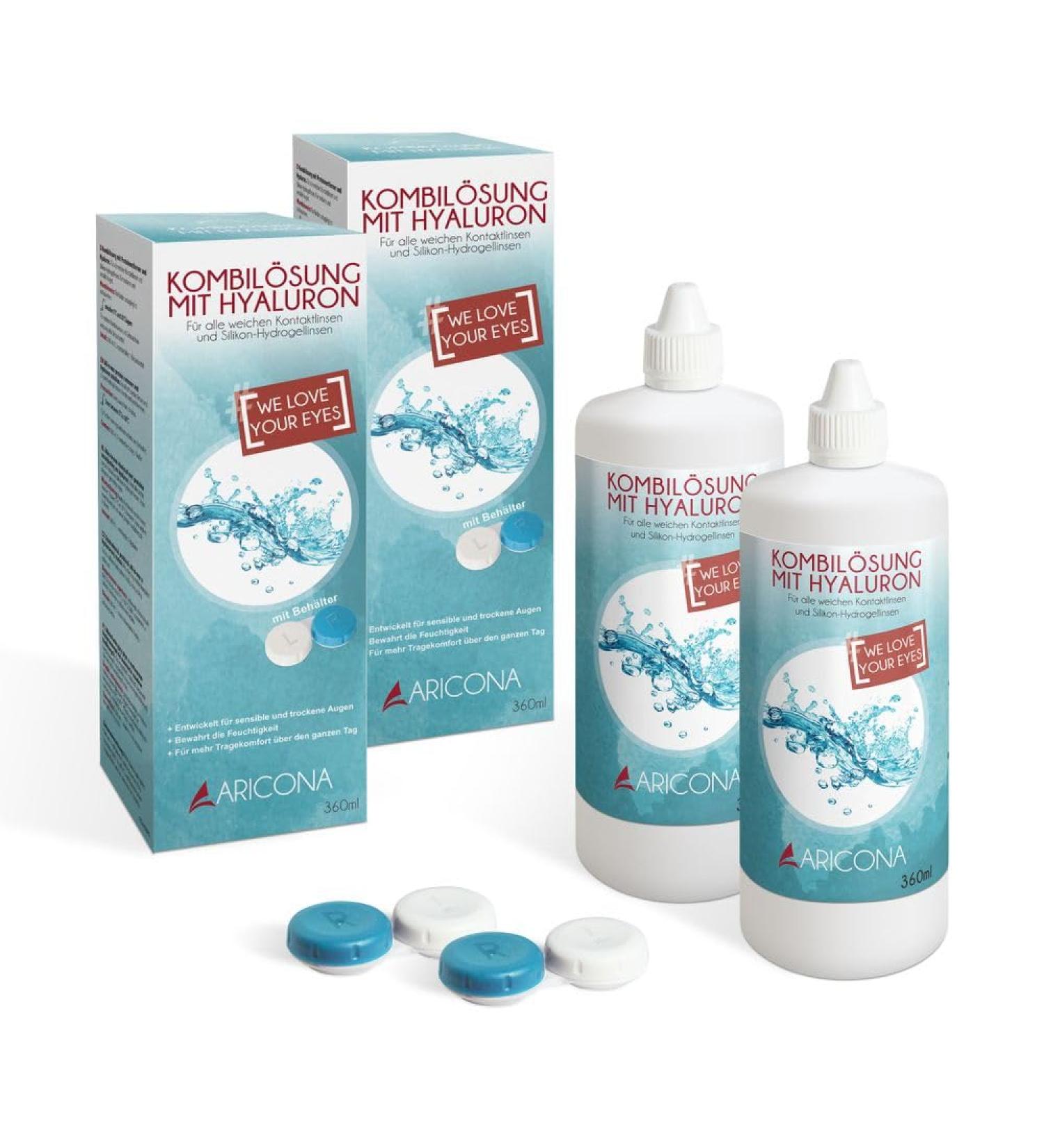 Buy Aricona Contact Lenses Fluity - 2 x 360ml All-in-One Solution with Hyaluron | Contact Lens Fluid for Soft Lenses | Includes Containers | International Shipping - Buy Online on GoSupps.com