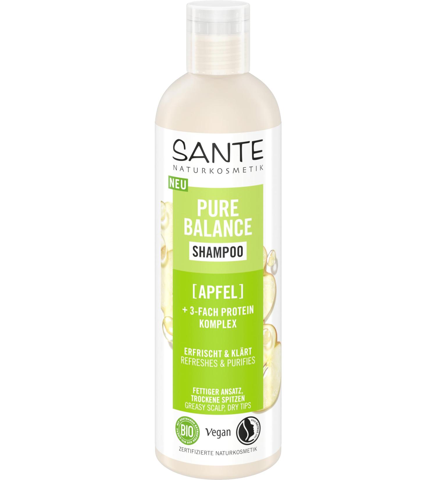SANTE Naturkosmetik Pure Balance Organic Apple Shampoo + Triple Protein Complex Vegan Shampoo for Clean and Refreshed Hair Intensely Moisturizes Dry Hair 250 ml - Buy Online on GoSupps.com