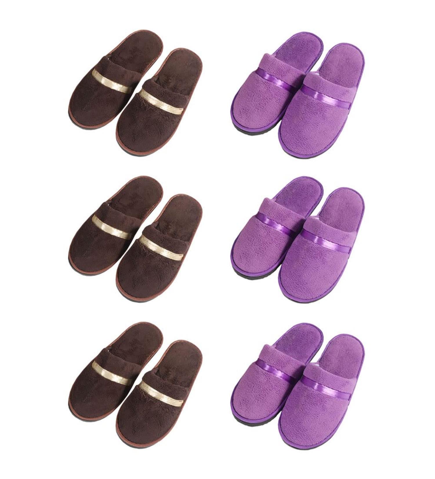 Buy Tianmao 5 Pairs Coral Fleece Hotel Slippers - Closed Toe Universal Size | Spa & Travel Guest Slippers in Brown & Purple - Buy Online on GoSupps.com