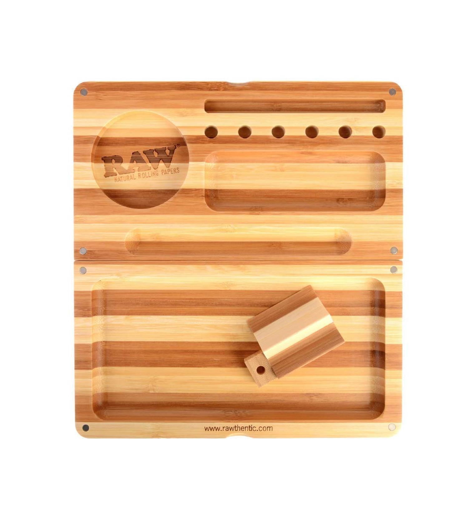 RAW Backflip Bamboo Magnet Rolling Tray Limited Edition - Striped Design | Includes Clear ES Scoop Card - Buy Online on GoSupps.com