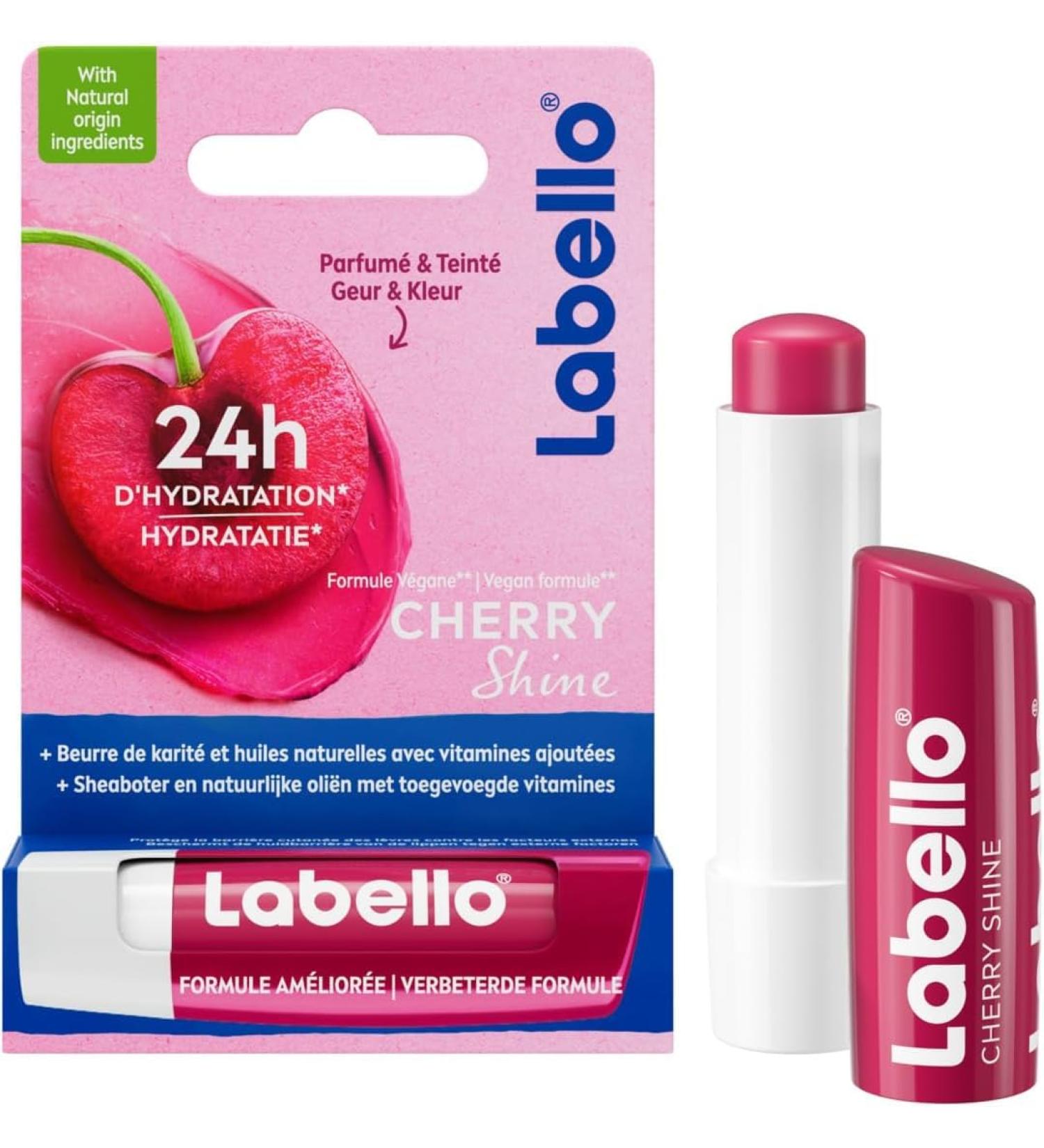 LABELLO Cherry Shine (1 x 5.5 ml) Lip balm enriched with natural oils and vitamins E & C Hydrating lip care - Buy Online on GoSupps.com