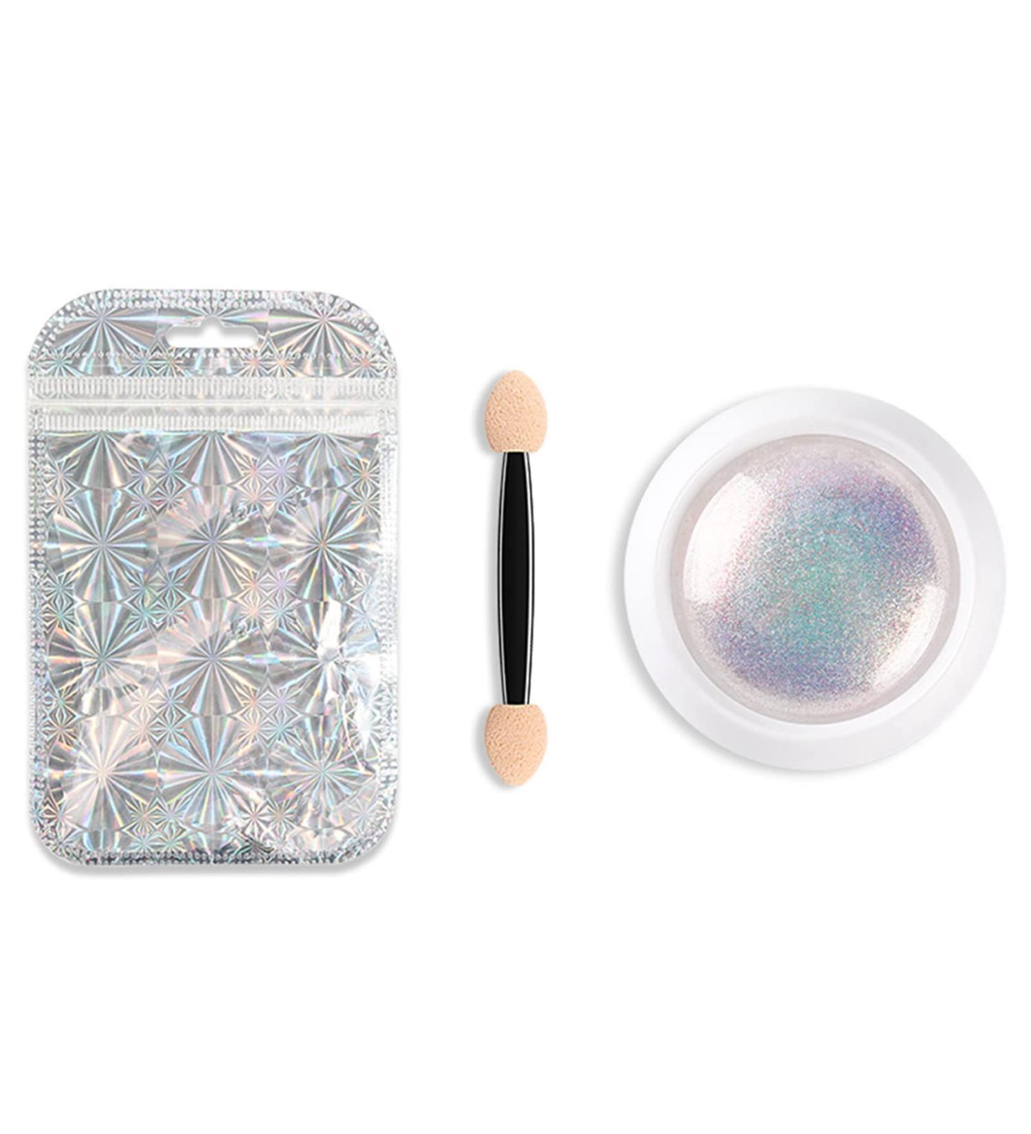 Nail Art Powder Holographic Pearl Nail Powder Art Pigment Powder with Sponge Stick Mirror Effect Pigment Manicure Glitter for DIY Nail Decoration - Buy Online on GoSupps.com