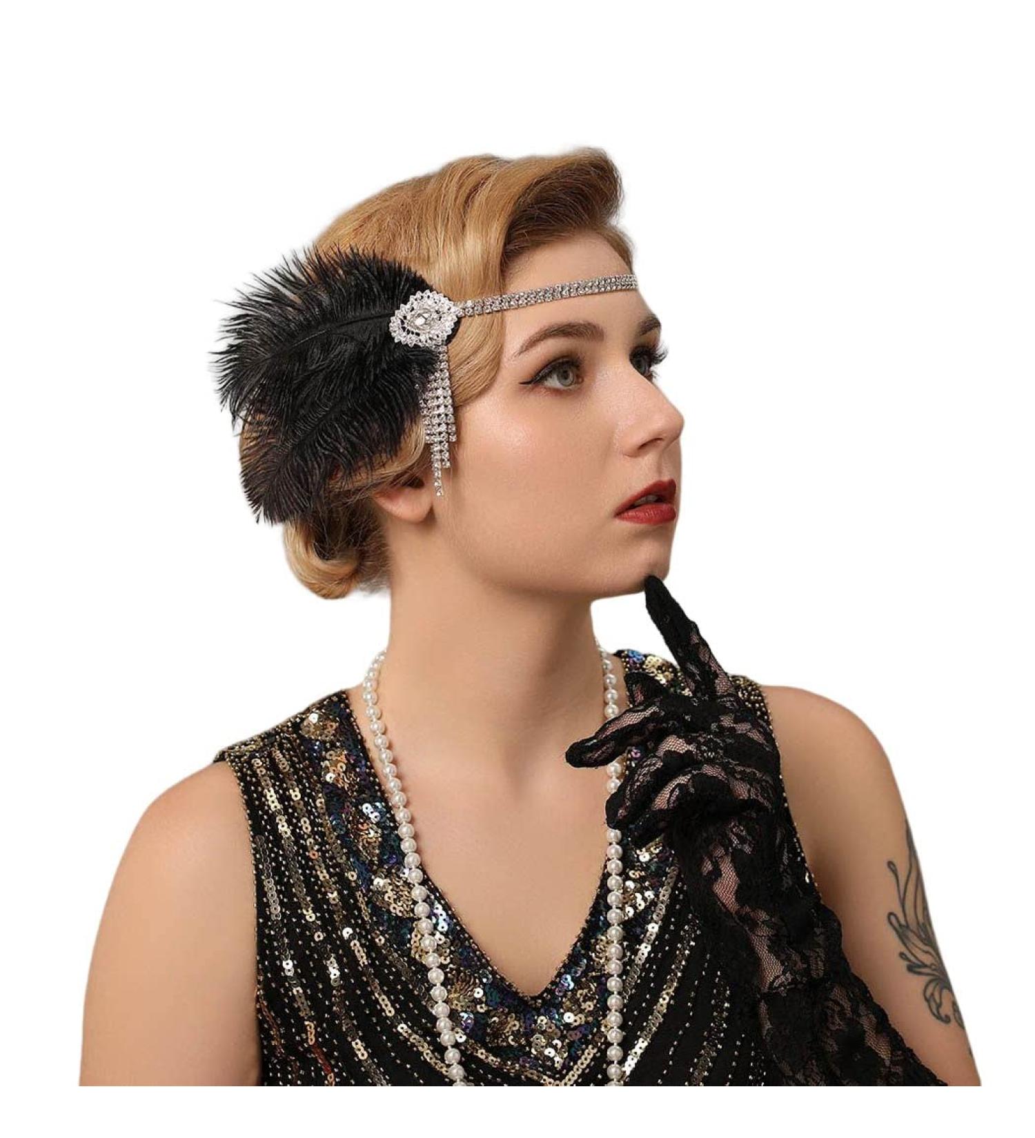 Zoestar Feather Headbands Crystal Tassel 1920s Headpiece Great Gatsby Accessories Flapper Headband Party Hair Jewelry for Women (Black) - Buy Online on GoSupps.com