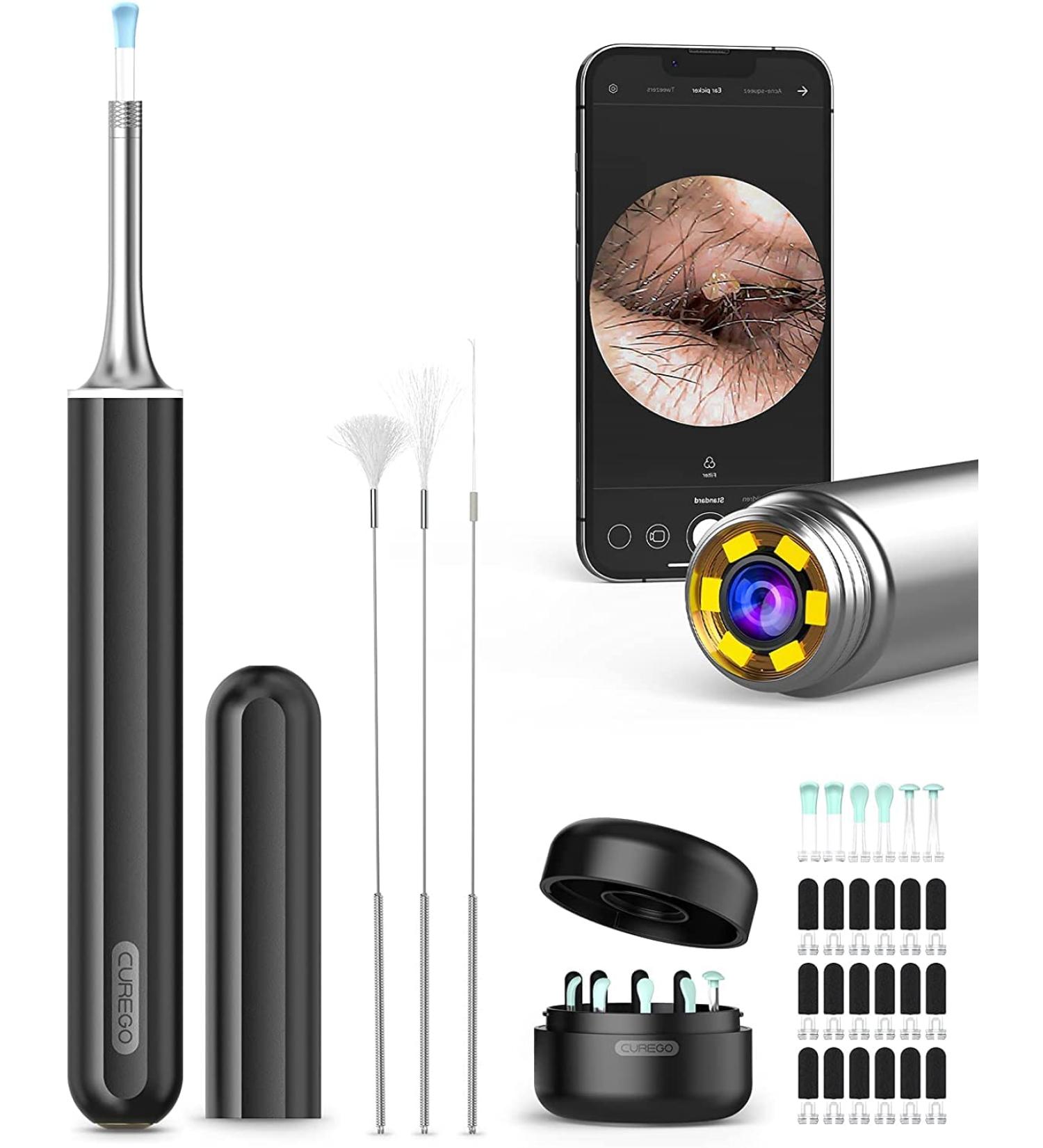 Wireless Ear Wax Removal Kit with 1080p HD Camera & LED Lights | iOS & Android Compatible | Facial Cleansing Brush Included (Black) - Buy Online on GoSupps.com