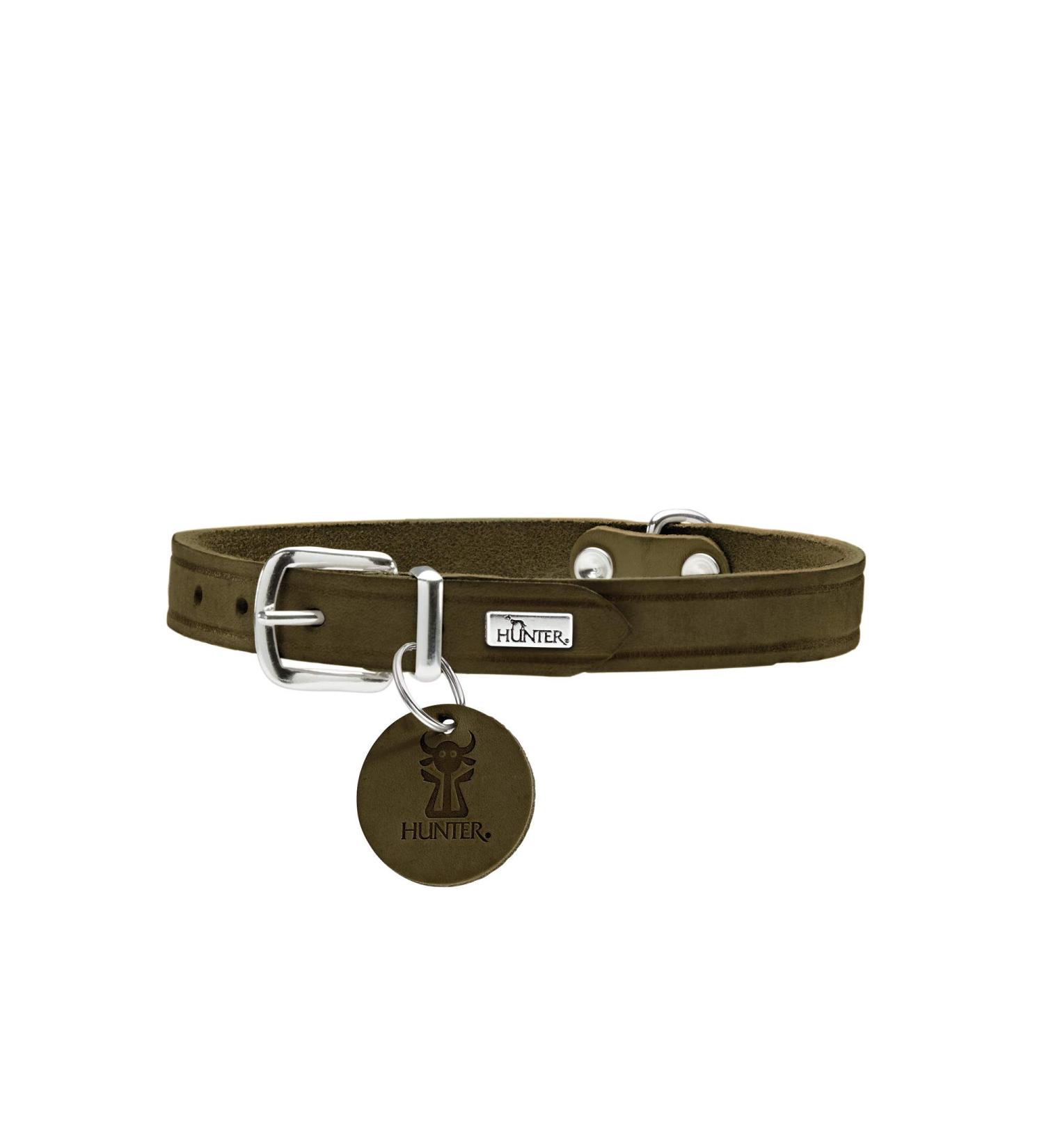 HUNTER Aalborg Leather Dog Collar - Comfortable & Robust - Olive Green Size S (42) - International Shipping Available - Buy Online on GoSupps.com