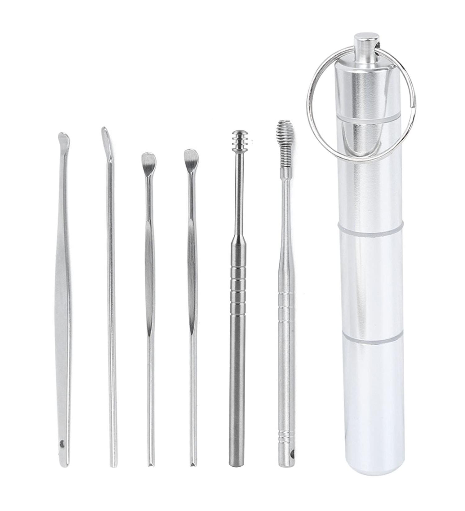 Flbirret 6pcs Ear Wax Remover Kit - Stainless Steel Ear Pick & Spiral Cleaner Set, Portable & Waterproof with Storage Box - Buy Online on GoSupps.com