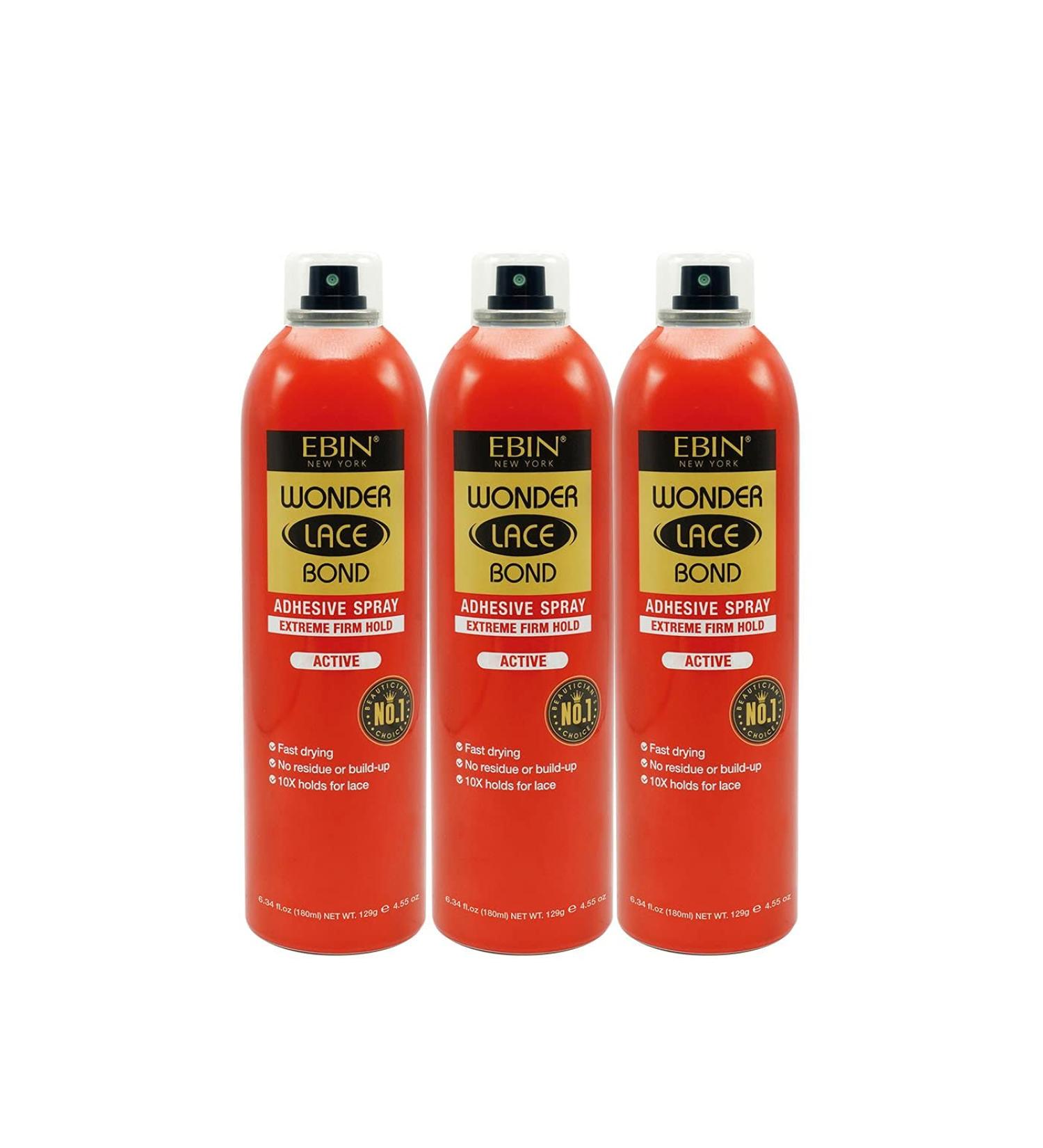 EBIN NEW YORK Wonder Lace Bond Adhesive Spray Active 3-Pack | Extreme Firm Hold 6.08oz/180ml | Active Use Fast Drying No Residue No Build-Up | All-Day Hold for Daily Wig Application 6.34oz / 180ml Active - Buy Online on GoSupps.com