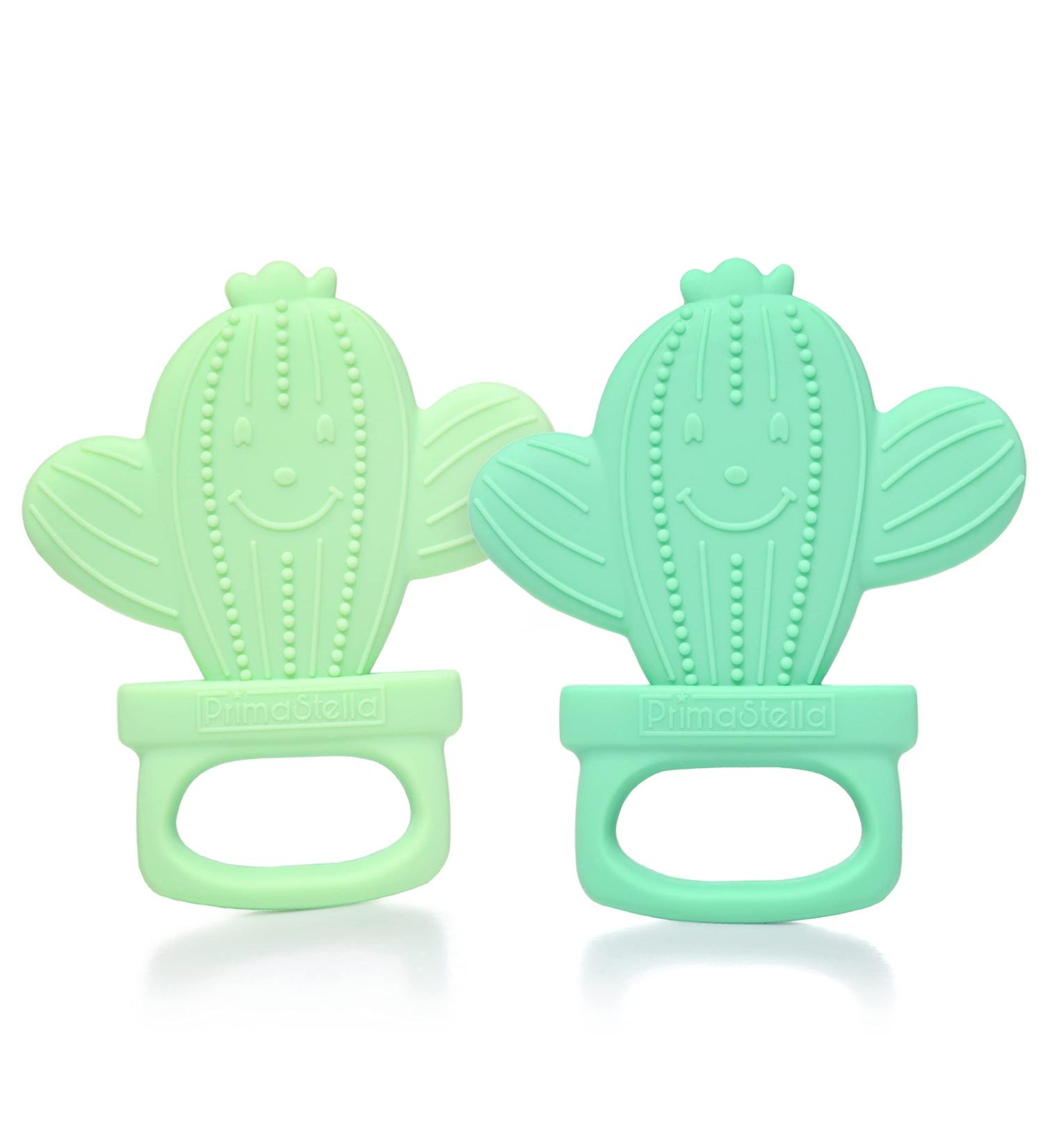 PrimaStella Silicone Cactus Teethers for Babies - Set of 2, BPA Free, Safety Tested, Cute & Soothing, Easy to Hold - Green & Neo Mint - Buy Online on GoSupps.com