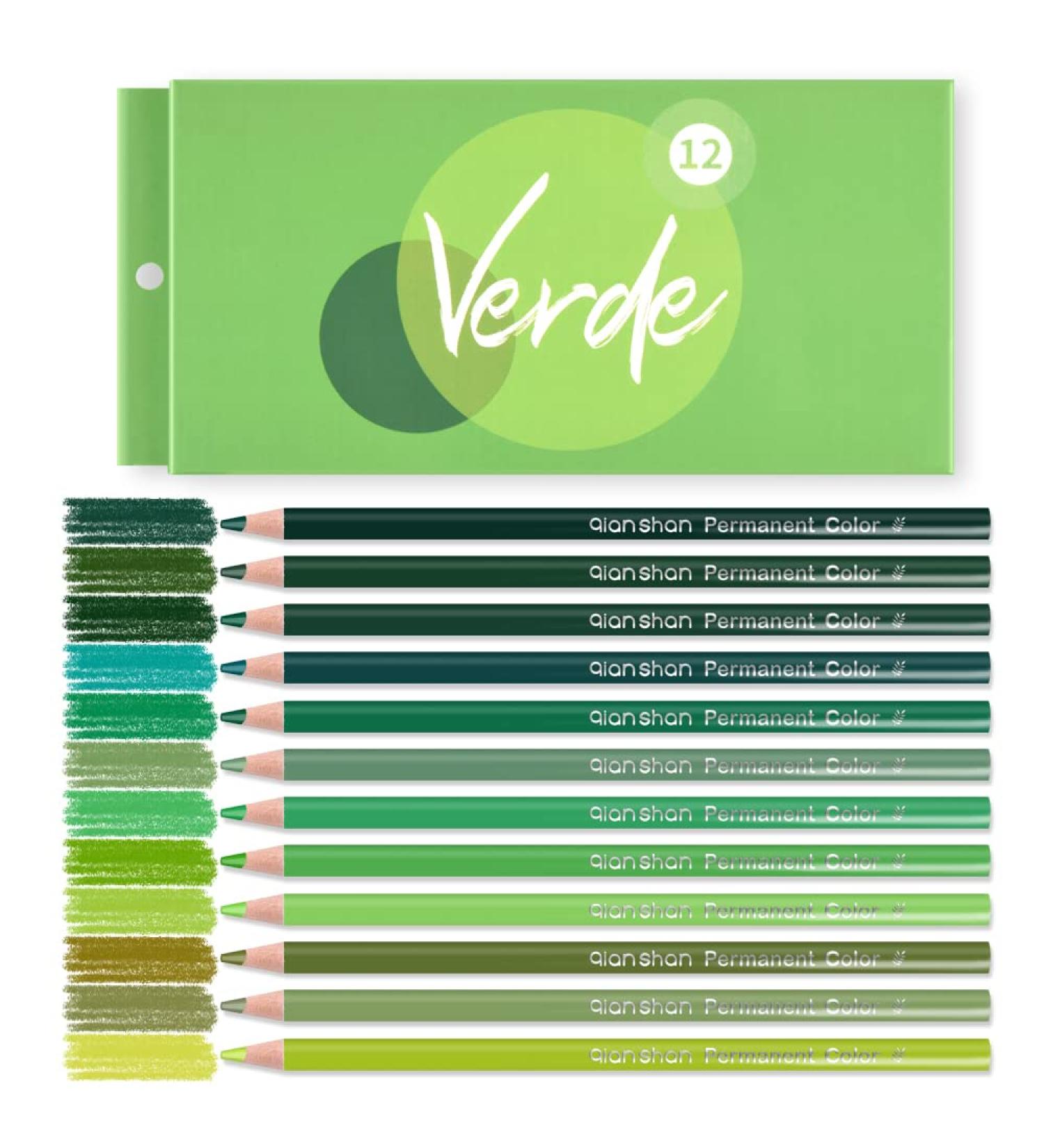 Qianshan 12 Green Oil-Based Pre-Sharpened Colored Pencils Set for Adults - Ideal for Coloring, Drawing, and Sketching - Buy Online on GoSupps.com
