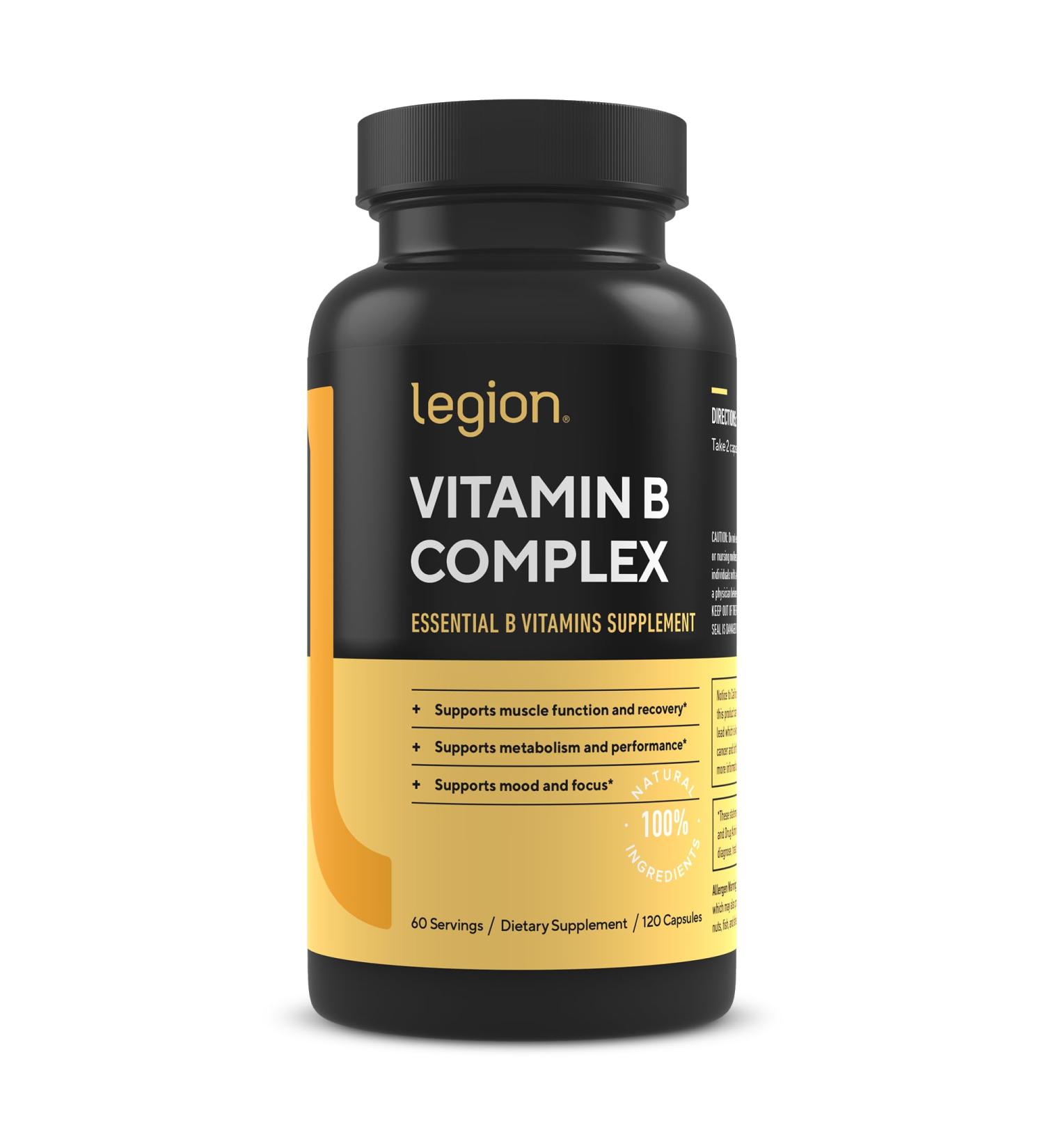 LEGION Vitamin B-Complex (120 Capsules) - Vitamin B Complex with Choline and Inositol Supports Mood & Liver Function - Vegan B Complex Vitamins Support Energy Metabolism & Muscle Function - Buy Online on GoSupps.com
