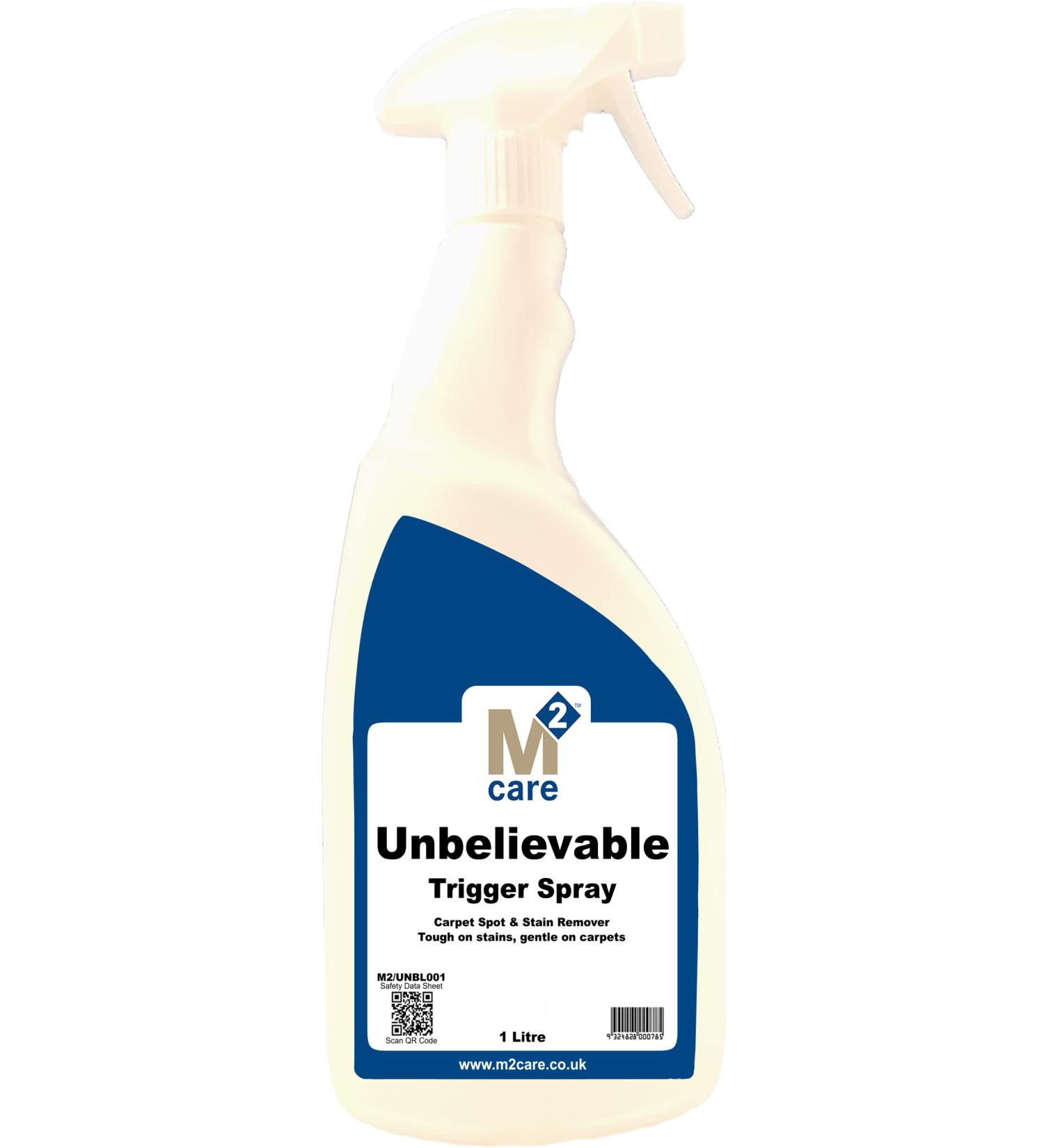 M2 Care Unbelievable 1 Litre Trigger Spray + 2 x All Round 300GSM White Microfibre Spotting Cloths