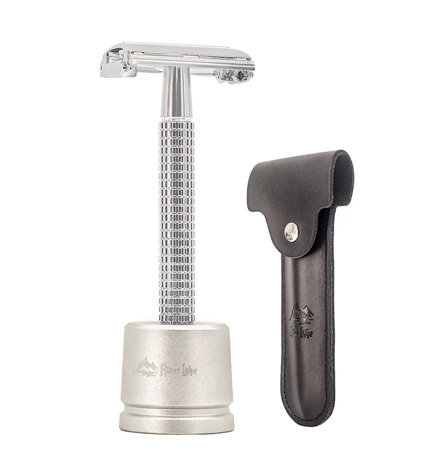 Double Butterfly Razor Plane Wet Razor - Chrome Safety Razor Set with H3 Stand & Leather Case - Buy Online on GoSupps.com