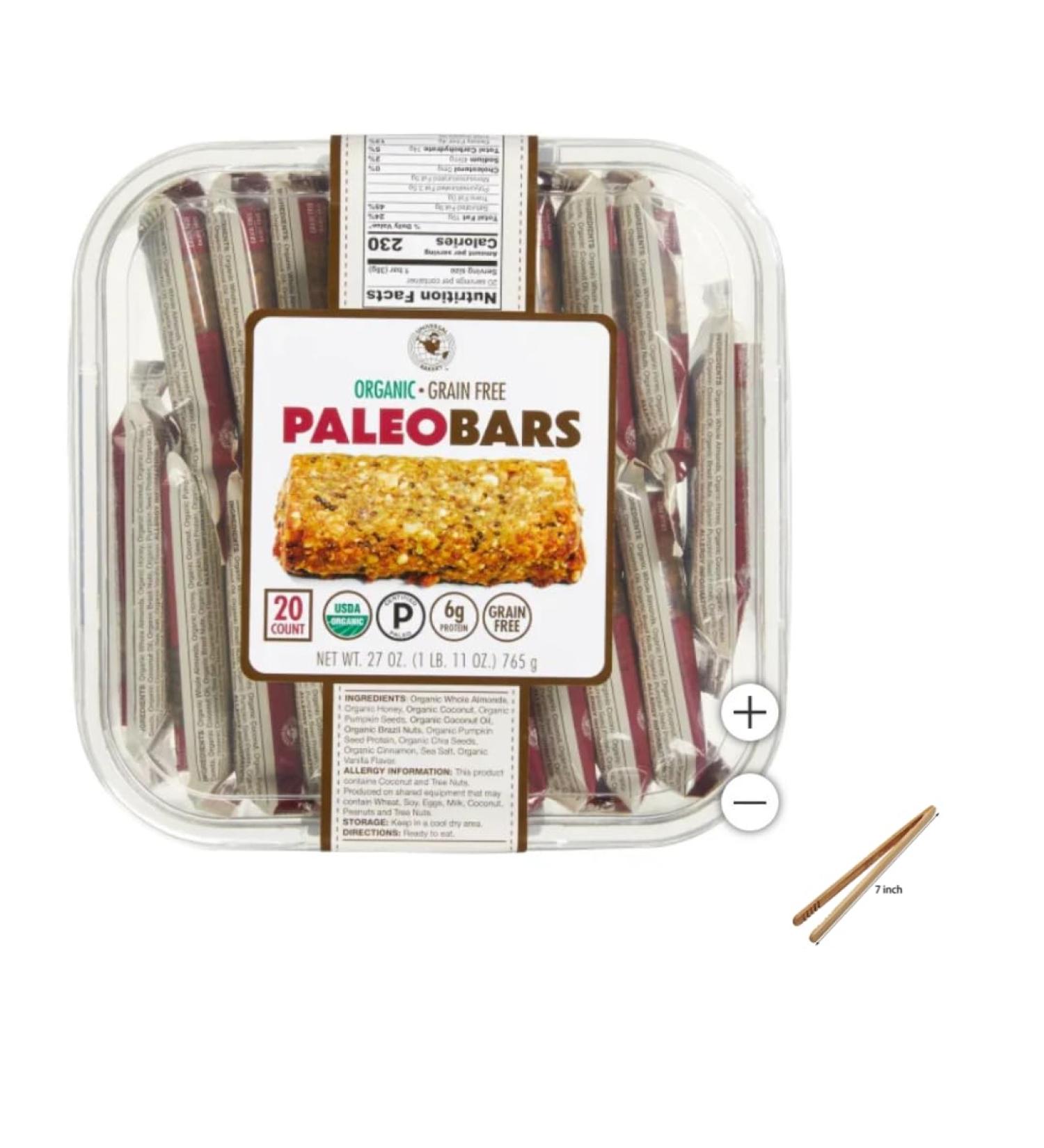 1 PALEO BARS 2O CT AND MINI TONGS Universal Bakery Organic Paleo Bars 1.35 Ounce (1 x20 Count)+ mini tongs (2 Pcs SET)