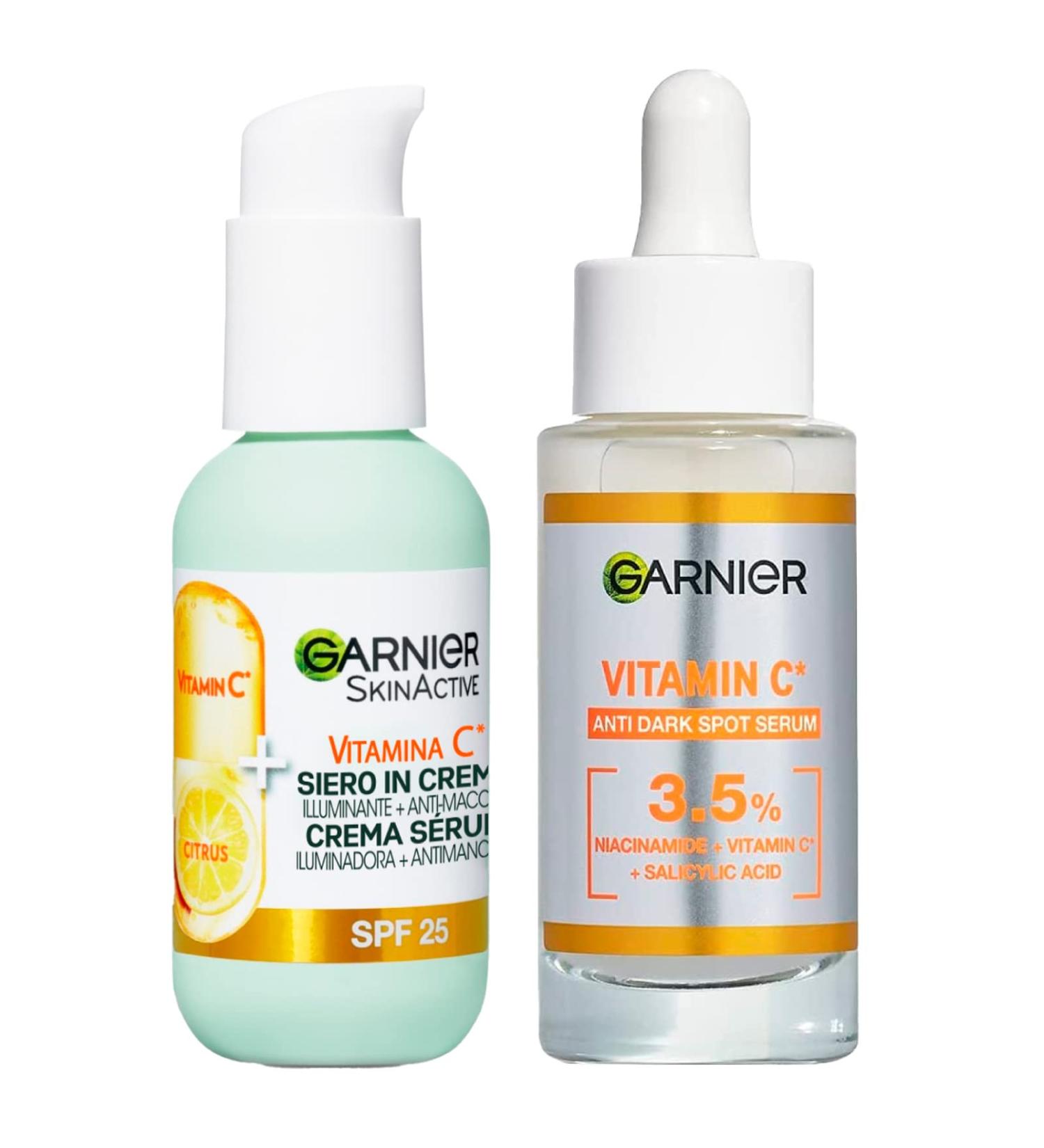 Garnier Anti-Imperfections Face Serum with Vitamin C and Salicylic Acid Brightening and Smoothing Effect 30ml + Anti-Imperfections Brightening Cream Face Serum SPF 25 50ml - 2 Products - Buy Online on GoSupps.com