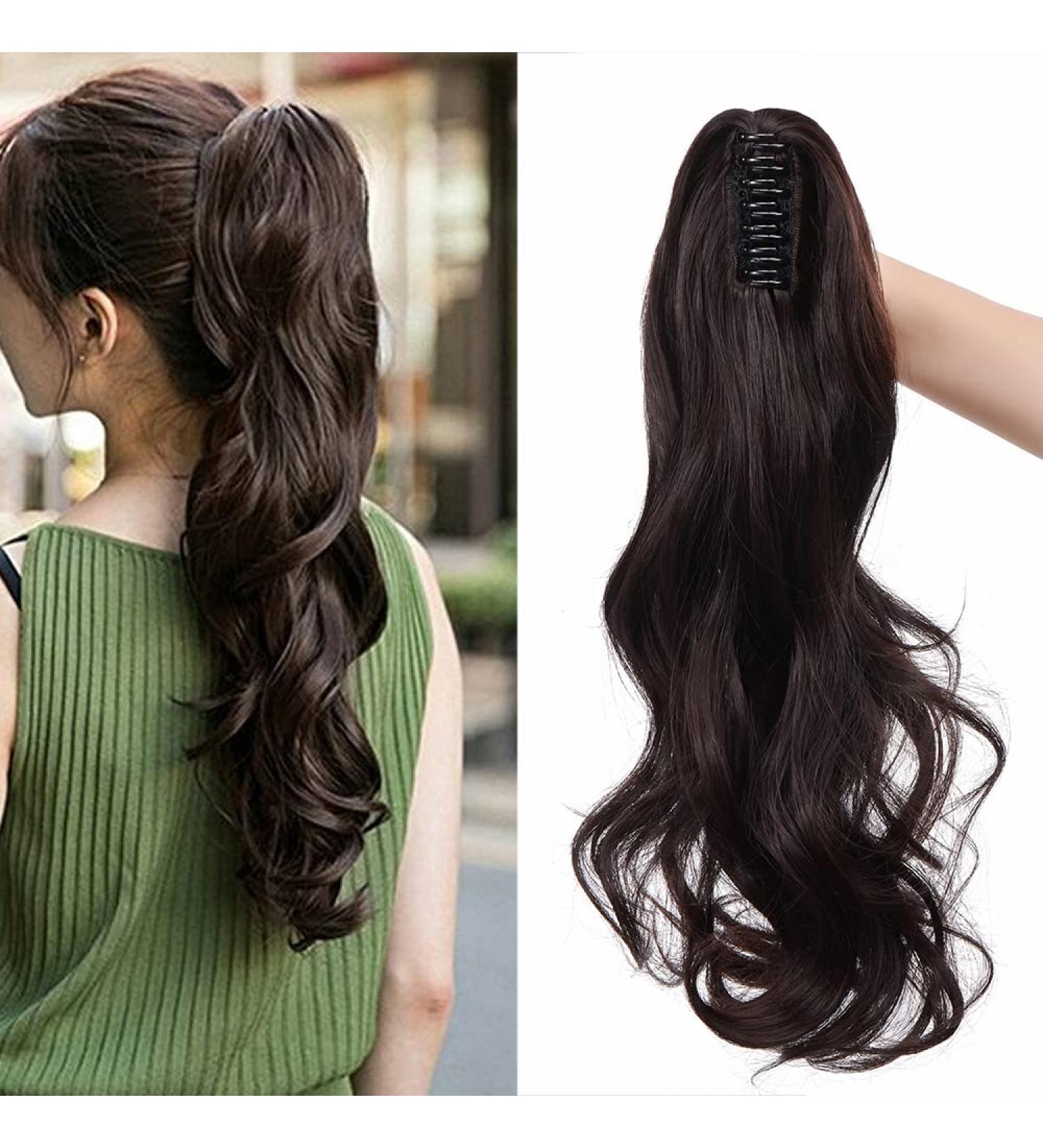 Buy Sego 45cm Ponytail Hair Extension - Voluminous Wavy Dark Brown Clip-In Braid - 140g Synthetic Hair - Buy Online on GoSupps.com