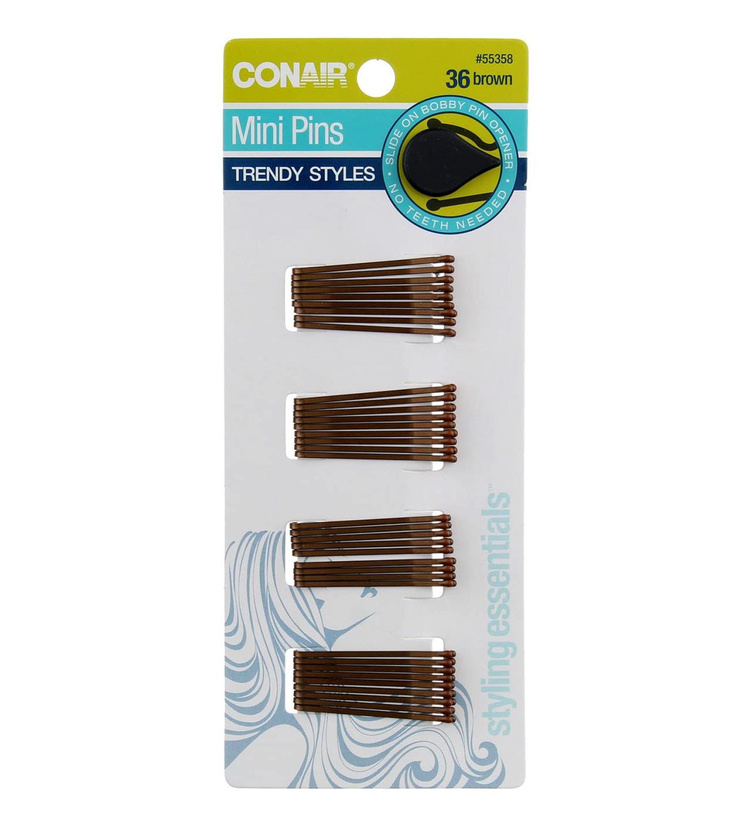 Conair Styling Essentials Mini Pins Brown 36 Count - Secure and Stylish Hair Accessories - Buy Online on GoSupps.com