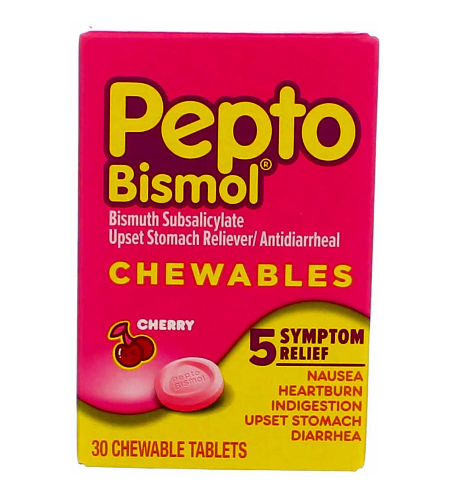 Pepto-Bismol 5 Symptoms Digestive Relief Chewable Tablets Cherry 30 ea (Pack of 12) - Buy Online on GoSupps.com