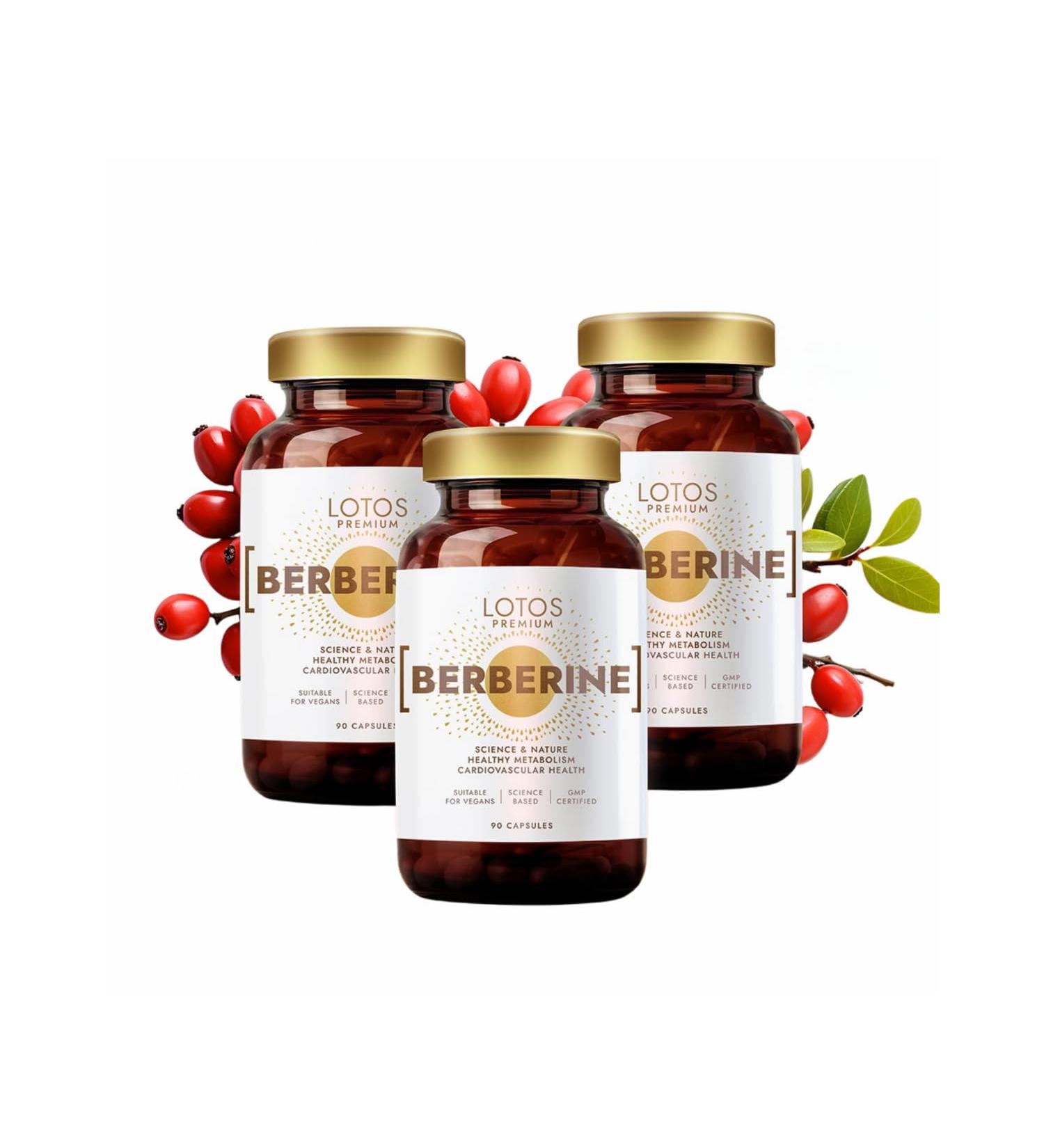  Lotos Pharma Berberine Premium 500mg - 90 Capsules - Pack of 3 - Vegan Friendly - Maximum Absorption Berberis Aristata - GMP Certified Quality System - Berberine No Additives - Buy Online on GoSupps.com