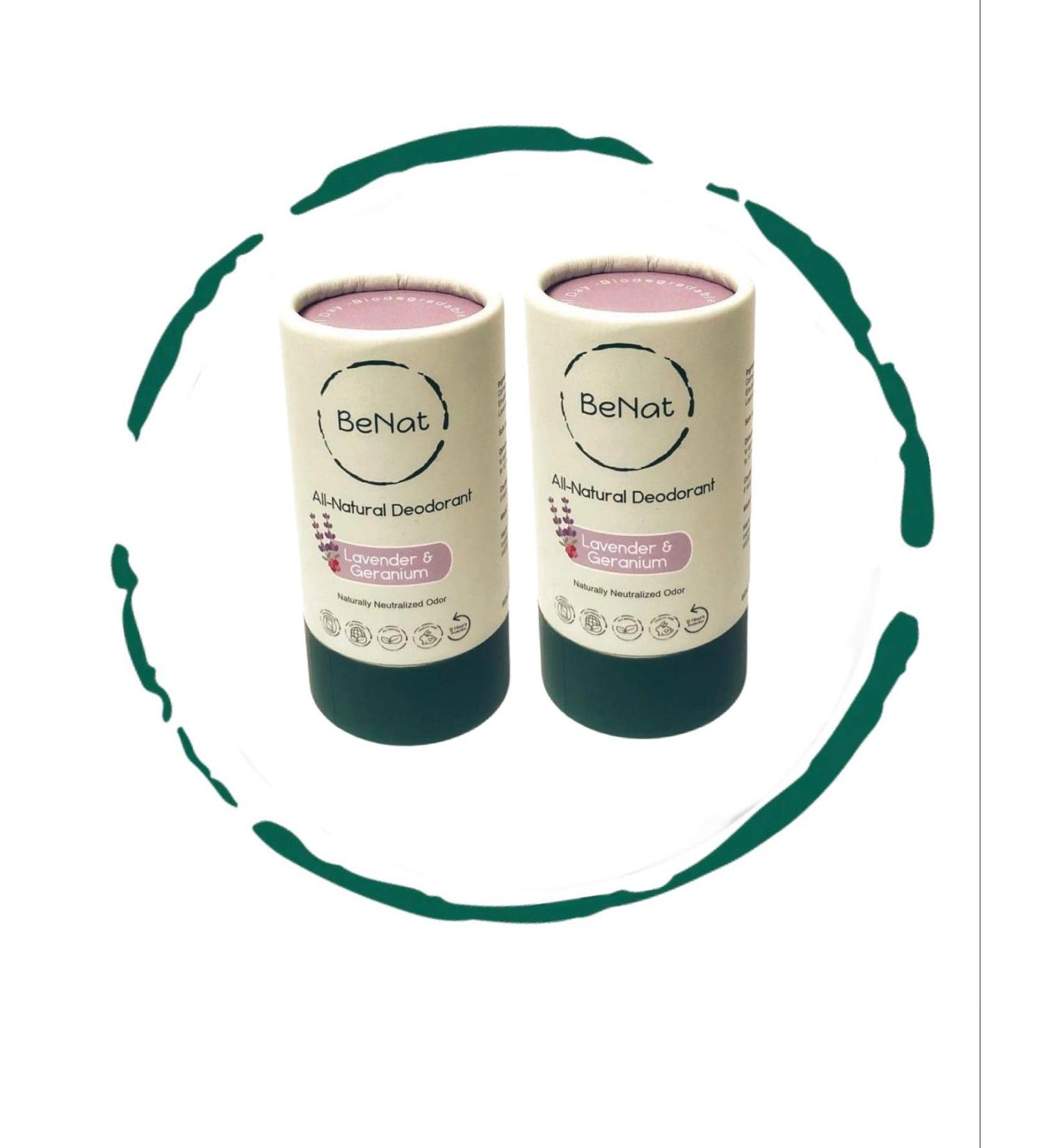 BeNat. 2-Pack All Natural Deodorant Plastic Free for Women & Men Lavender & Geranium Aluminum Gluten & Cruelty Free 24 Hour Long Lasting Protection Zero Waste Eco Friendly Products 3oz 2-Pack. Lavender & Geranium - Buy Online on GoSupps.com